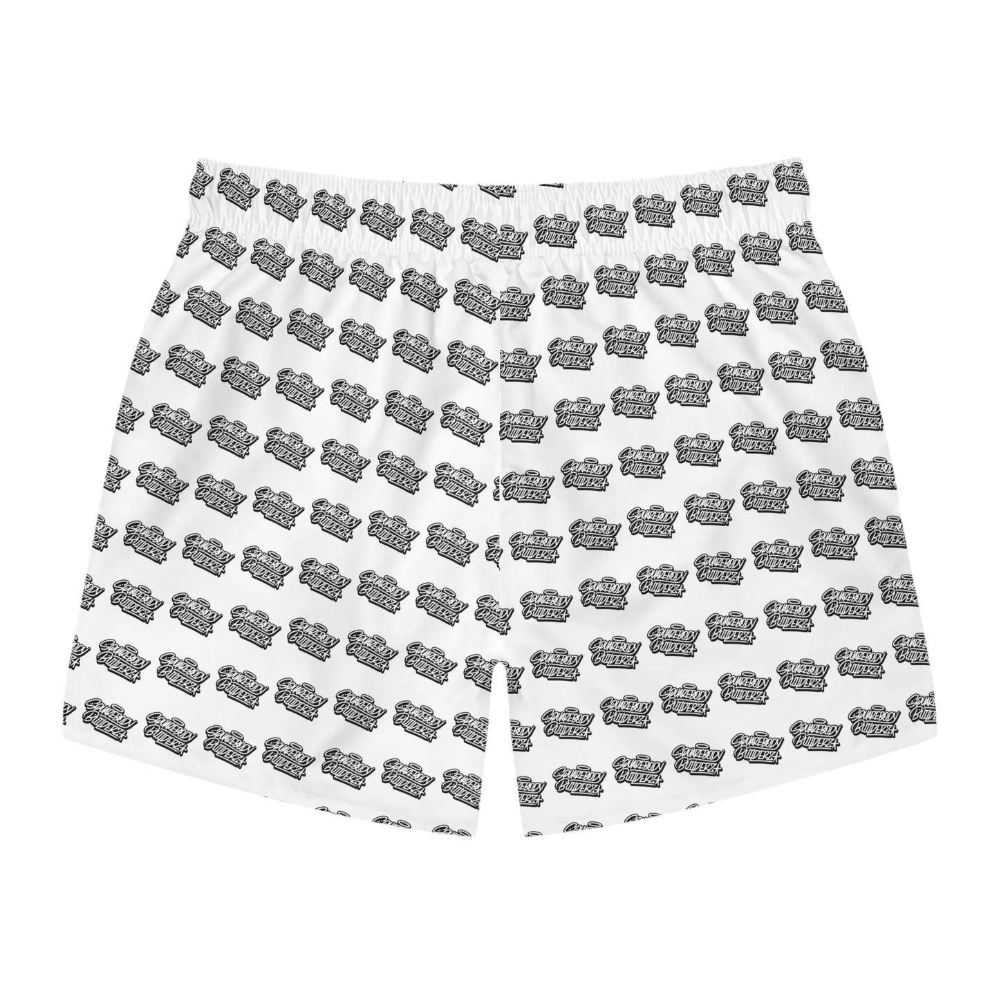 " Retro Wave Swim Trunks" - Squarebody Builderz logo beach short MID length Printify