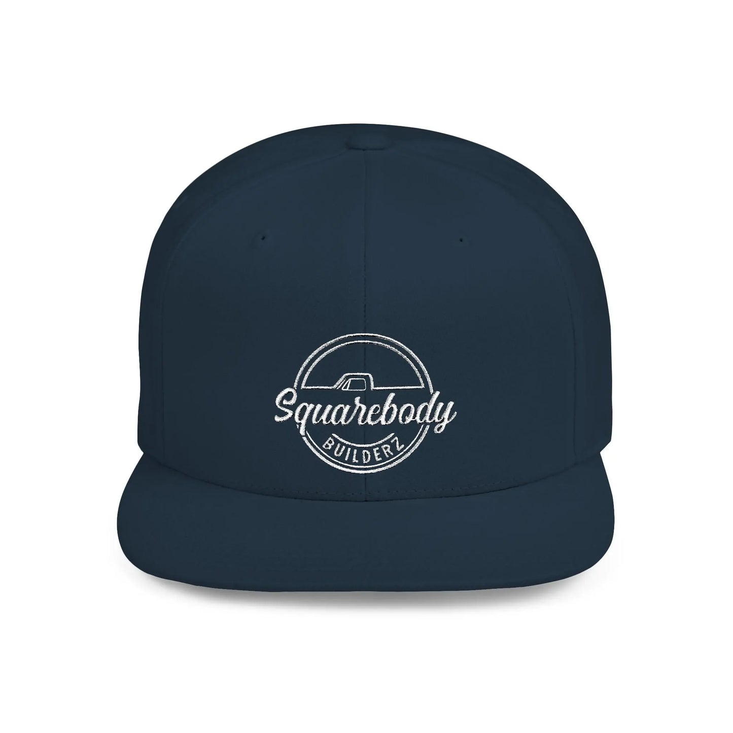 SQUAREBODY_BUILDERZ round logo Flat Bill Snapback Printify