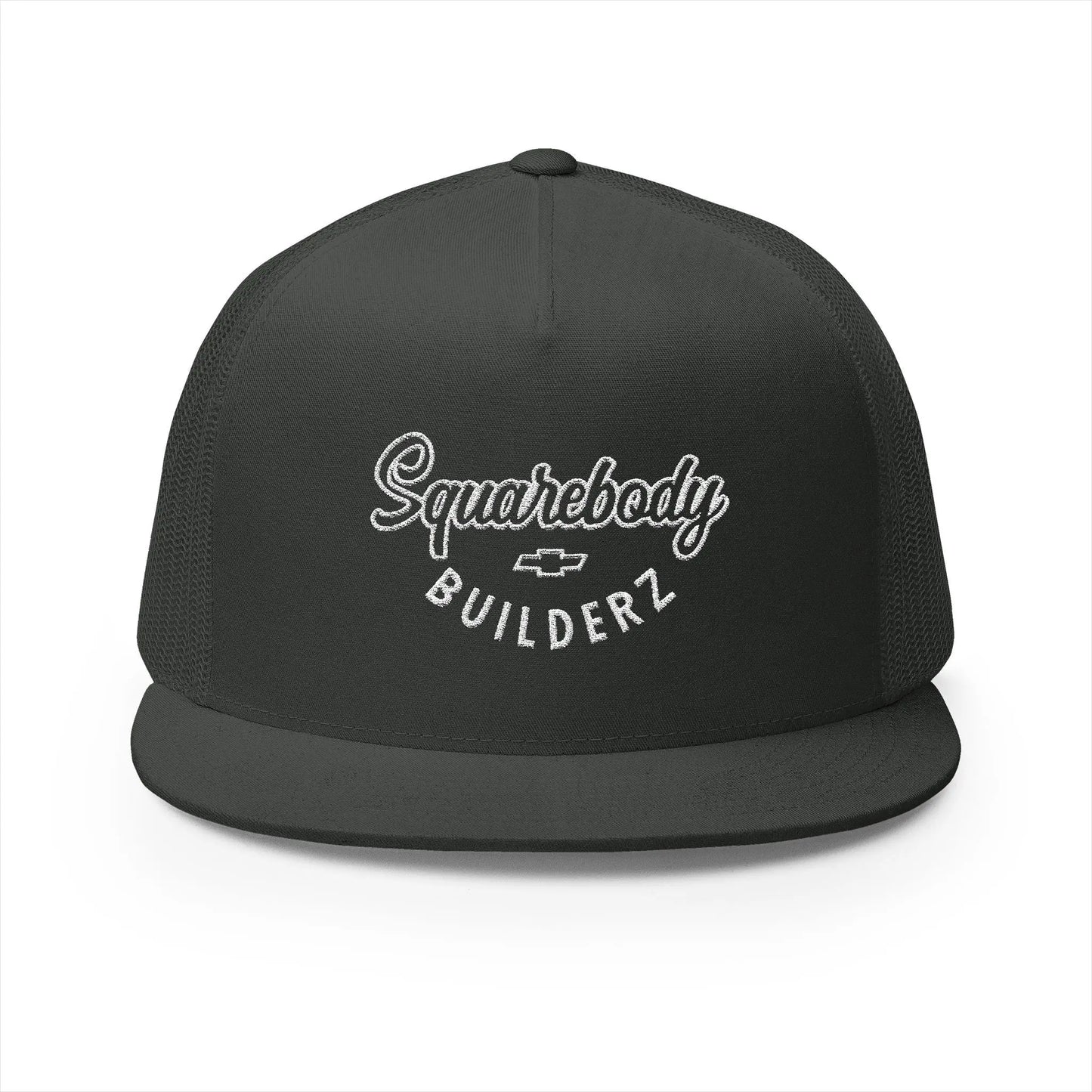 Squarebody Builderz embroidered logo flatbill mesh snapbacks Printify