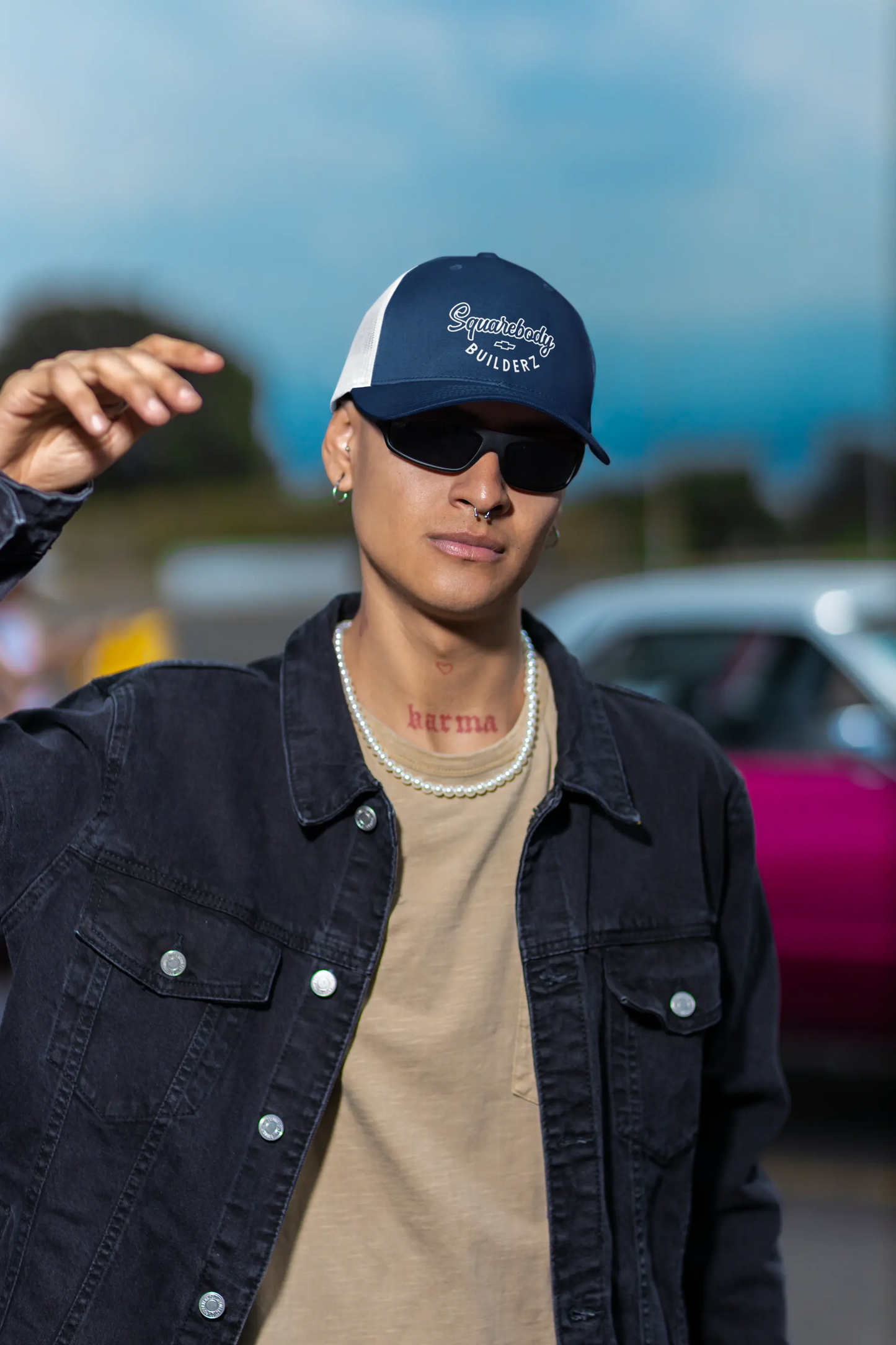 Squarebody Builderz embroidered logo flatbill mesh snapbacks Printify