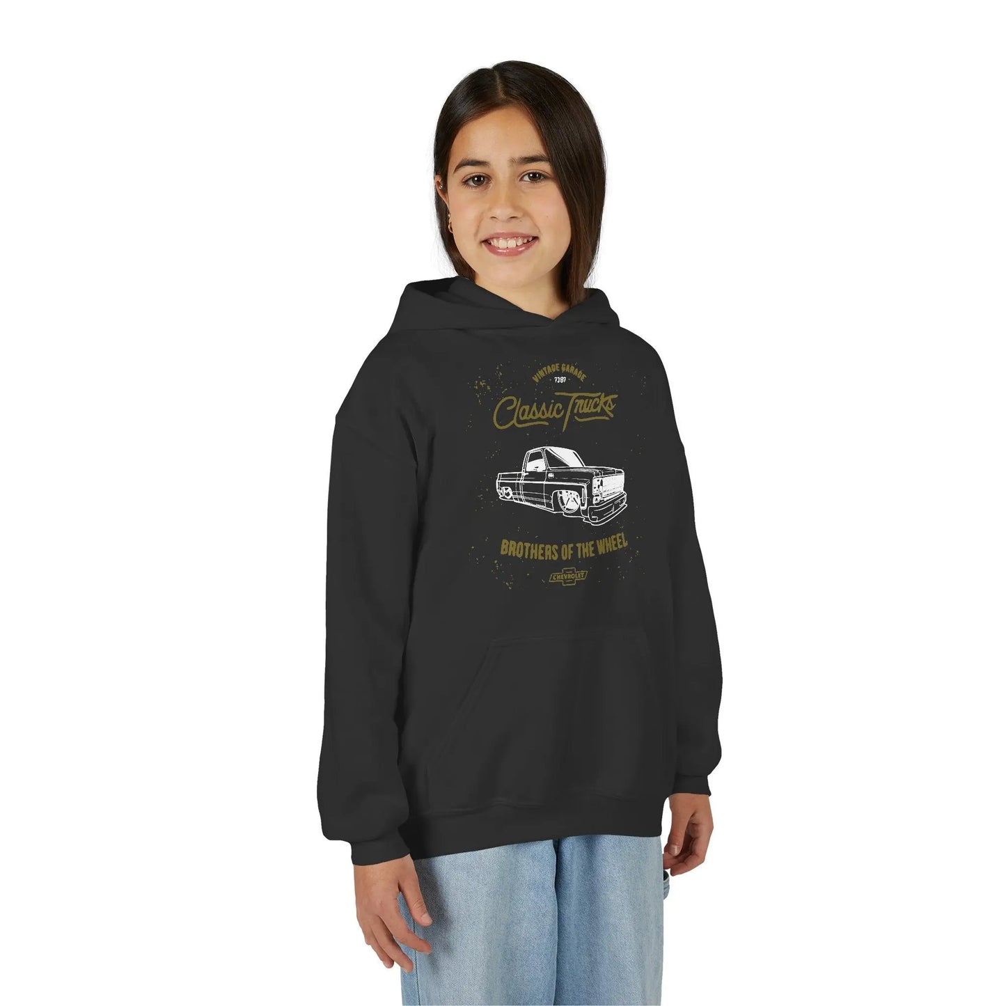 " Brothers of the Wheel " - Youth Vintage Automotive Sweatshirt for Young Car Enthusiasts Printify