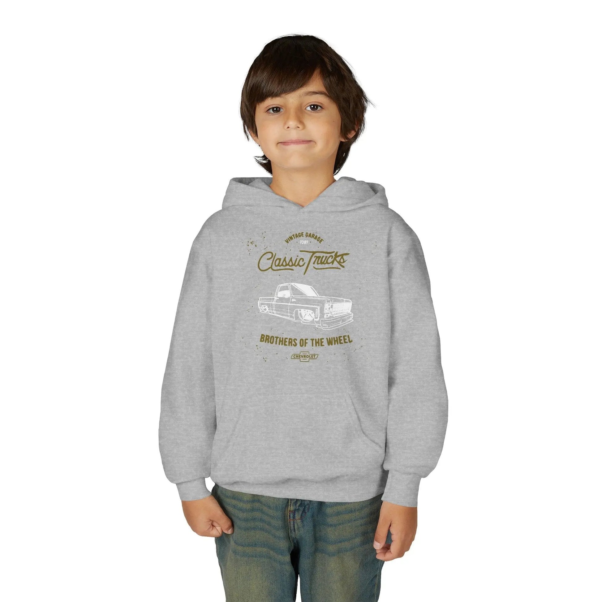 " Brothers of the Wheel " - Youth Vintage Automotive Sweatshirt for Young Car Enthusiasts Printify