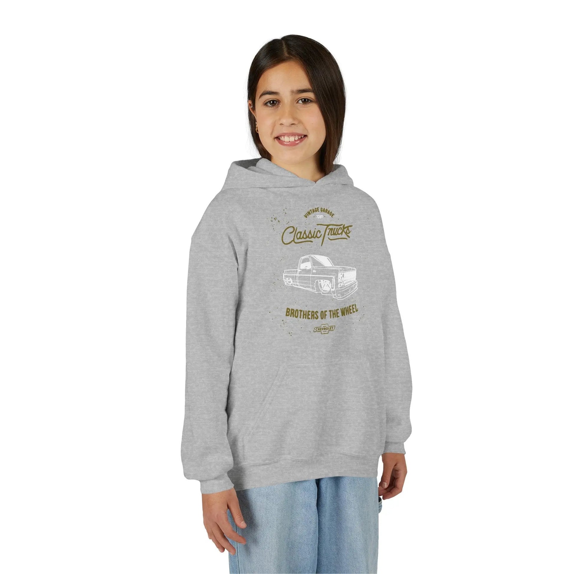 " Brothers of the Wheel " - Youth Vintage Automotive Sweatshirt for Young Car Enthusiasts Printify