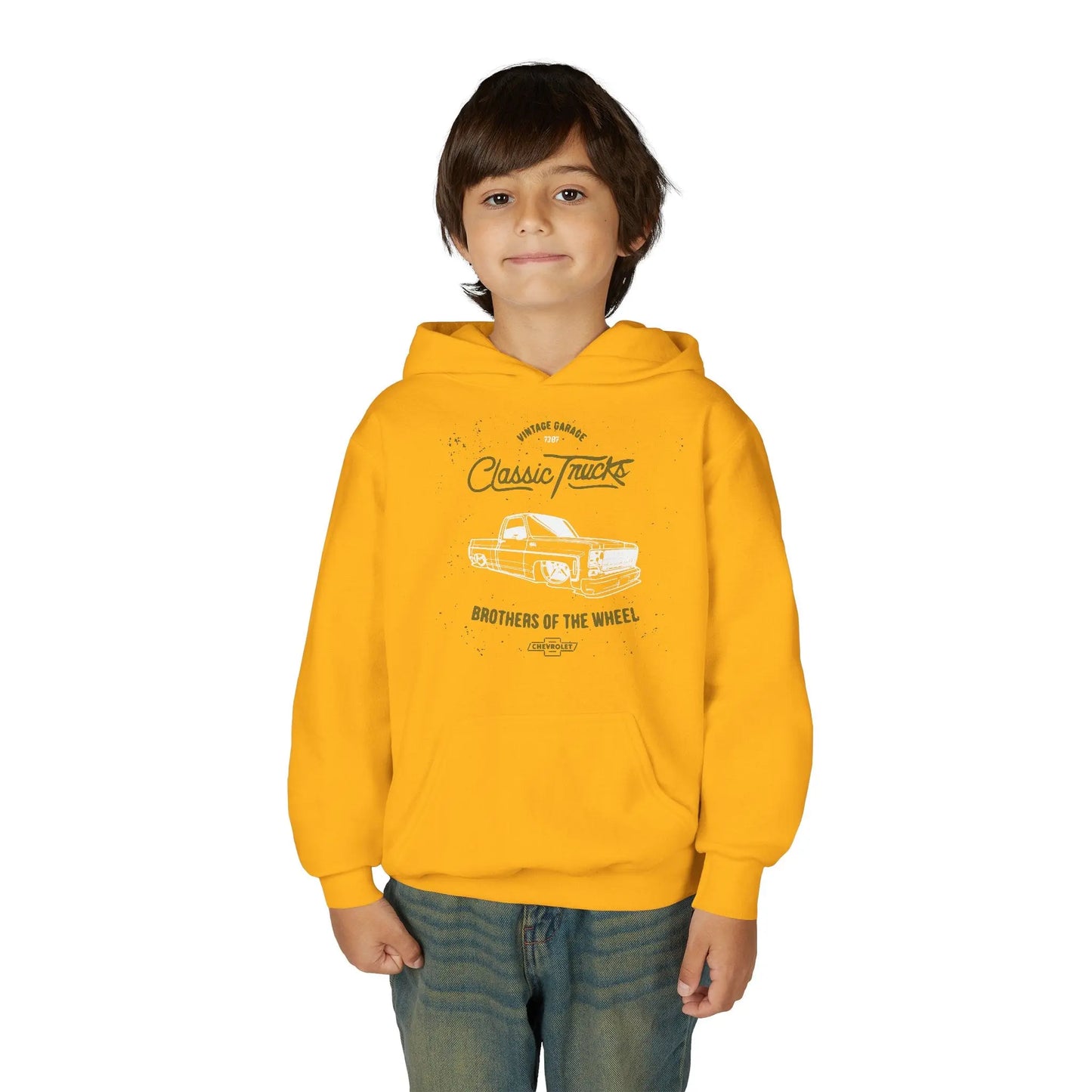 " Brothers of the Wheel " - Youth Vintage Automotive Sweatshirt for Young Car Enthusiasts Printify