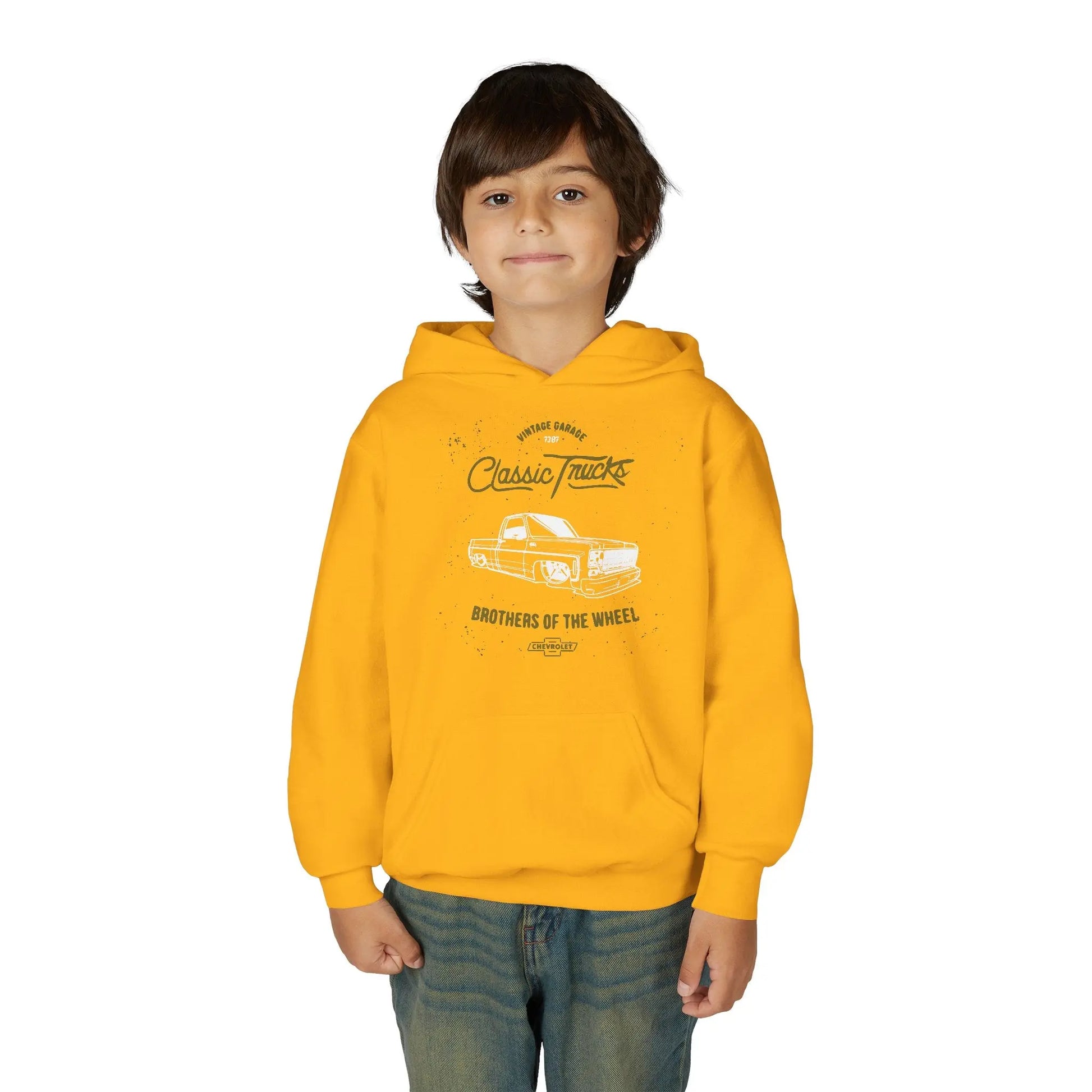 " Brothers of the Wheel " - Youth Vintage Automotive Sweatshirt for Young Car Enthusiasts Printify
