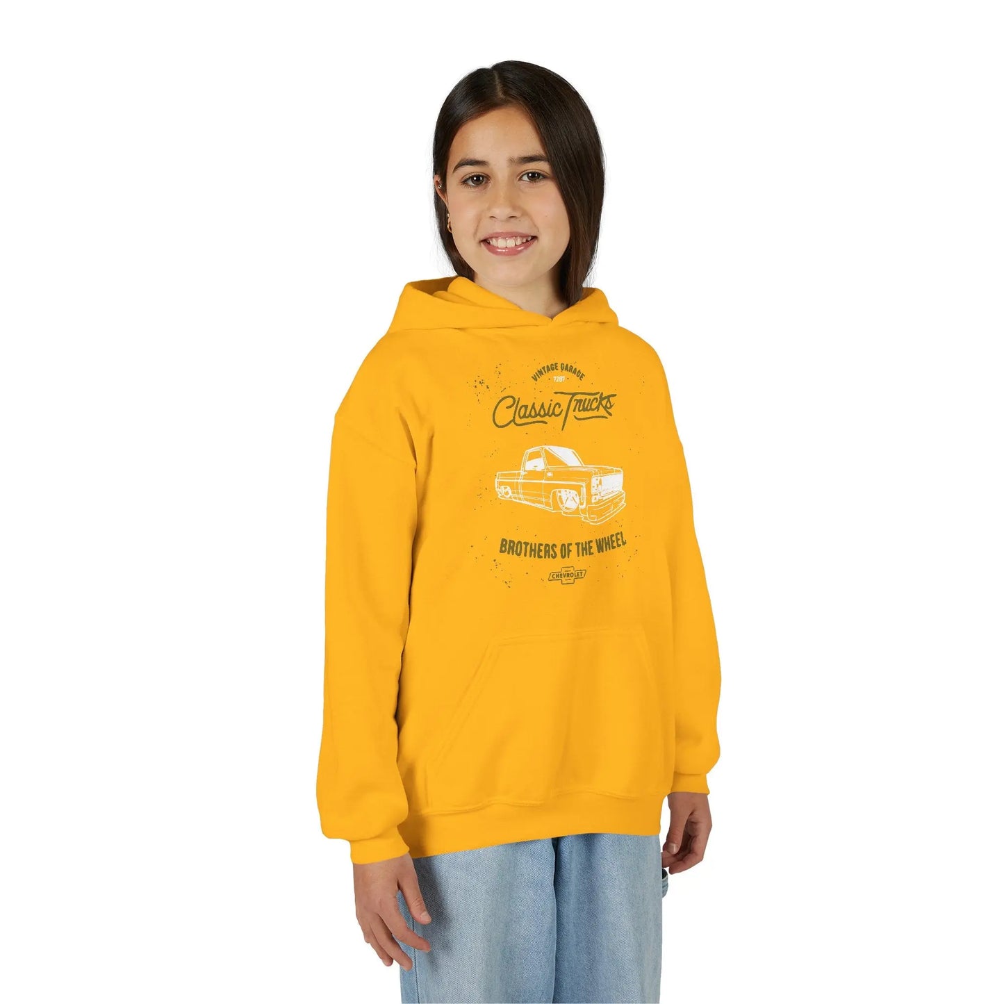 " Brothers of the Wheel " - Youth Vintage Automotive Sweatshirt for Young Car Enthusiasts Printify