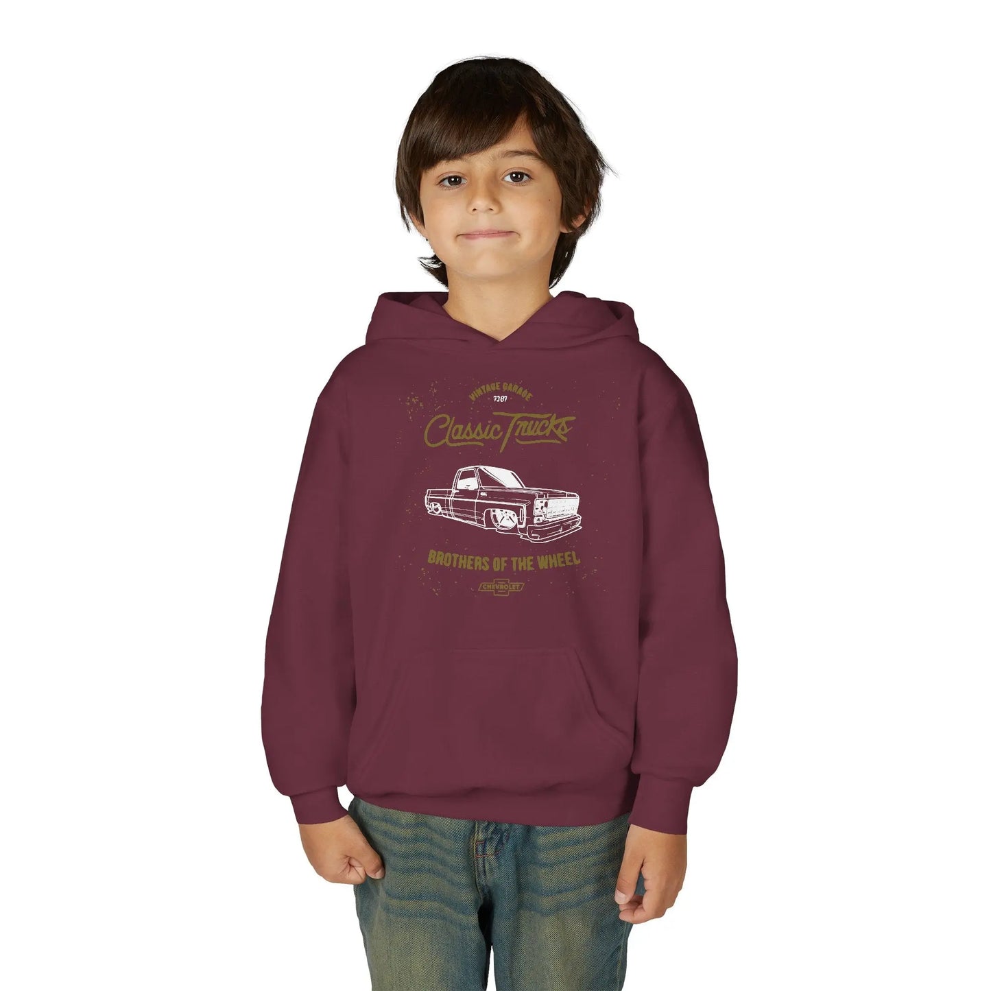 " Brothers of the Wheel " - Youth Vintage Automotive Sweatshirt for Young Car Enthusiasts Printify
