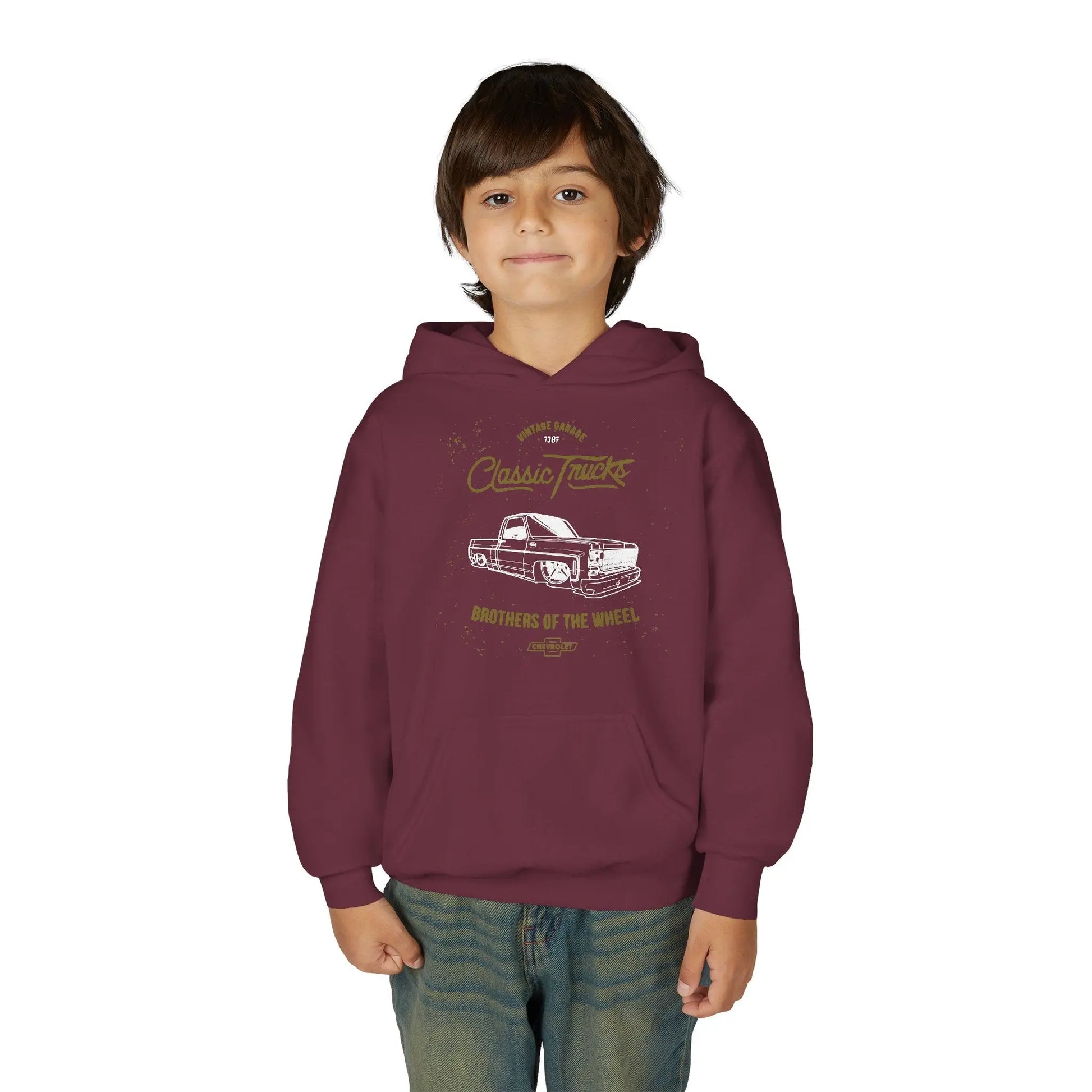 " Brothers of the Wheel " - Youth Vintage Automotive Sweatshirt for Young Car Enthusiasts Printify