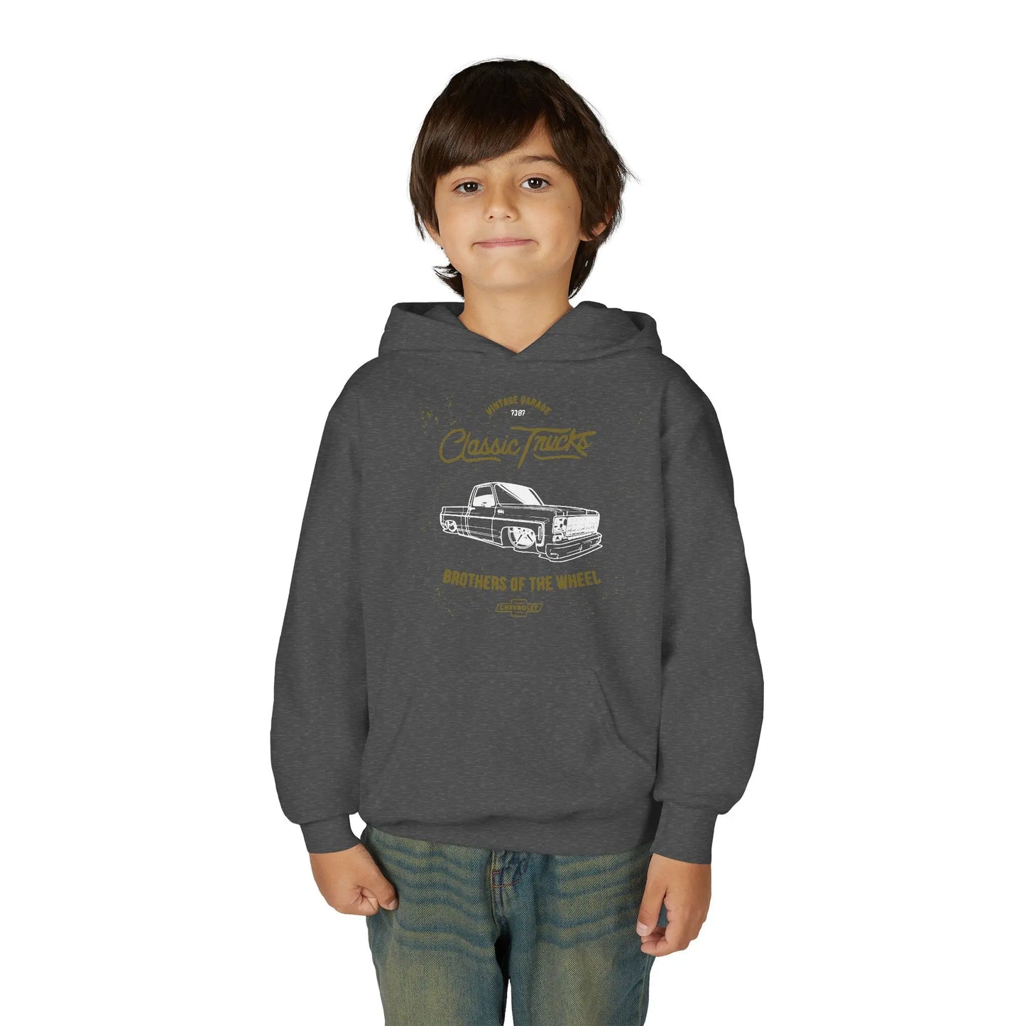 " Brothers of the Wheel " - Youth Vintage Automotive Sweatshirt for Young Car Enthusiasts Printify