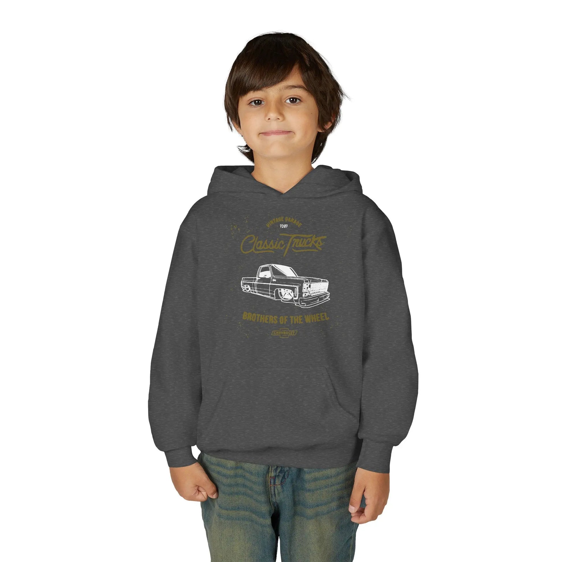 " Brothers of the Wheel " - Youth Vintage Automotive Sweatshirt for Young Car Enthusiasts Printify
