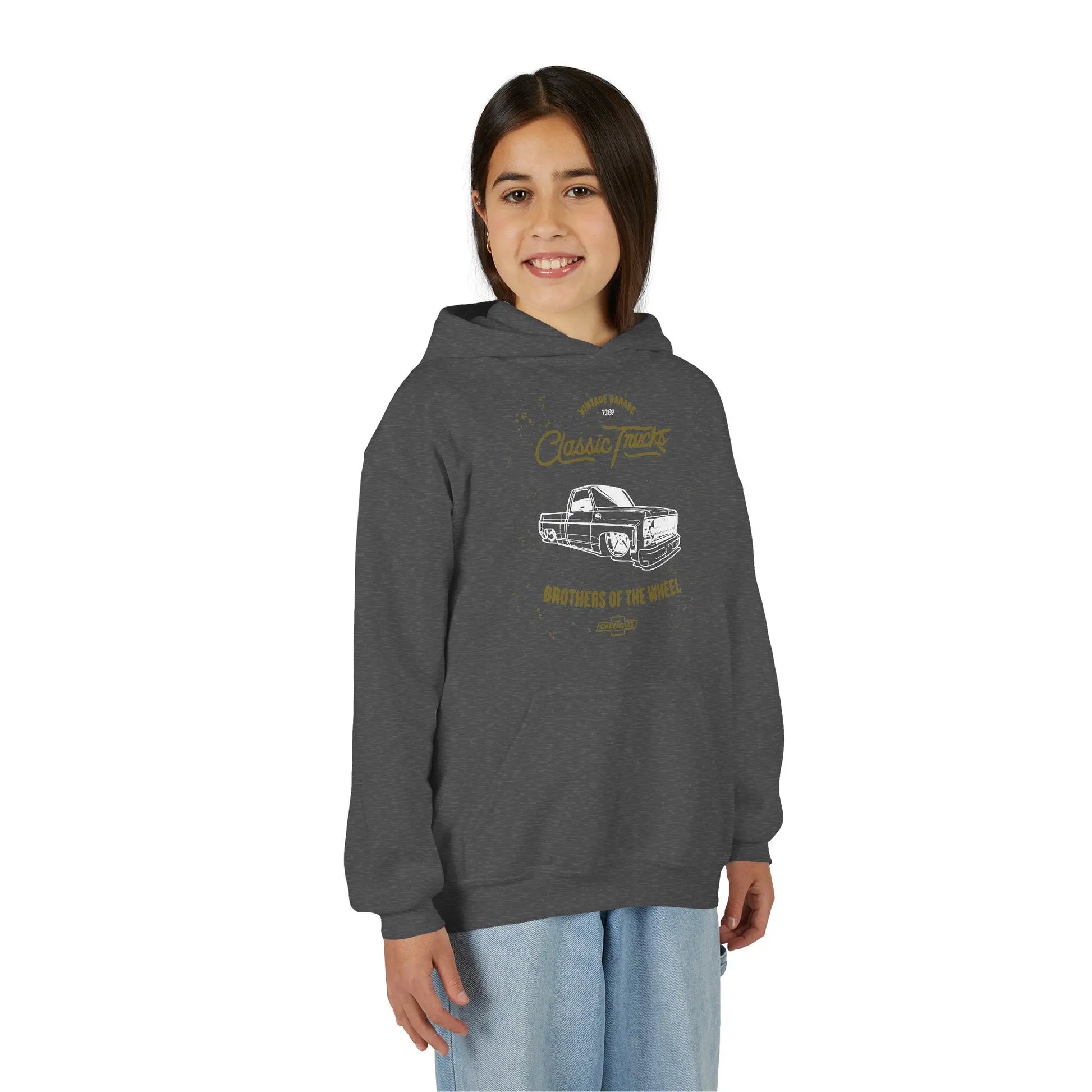 " Brothers of the Wheel " - Youth Vintage Automotive Sweatshirt for Young Car Enthusiasts Printify