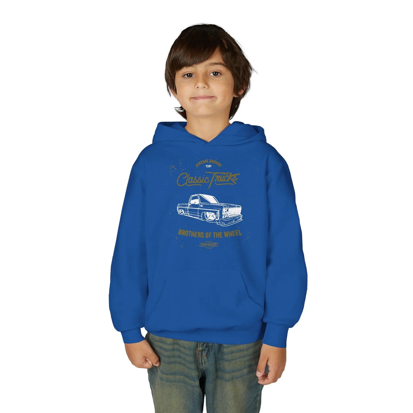 " Brothers of the Wheel " - Youth Vintage Automotive Sweatshirt for Young Car Enthusiasts Printify