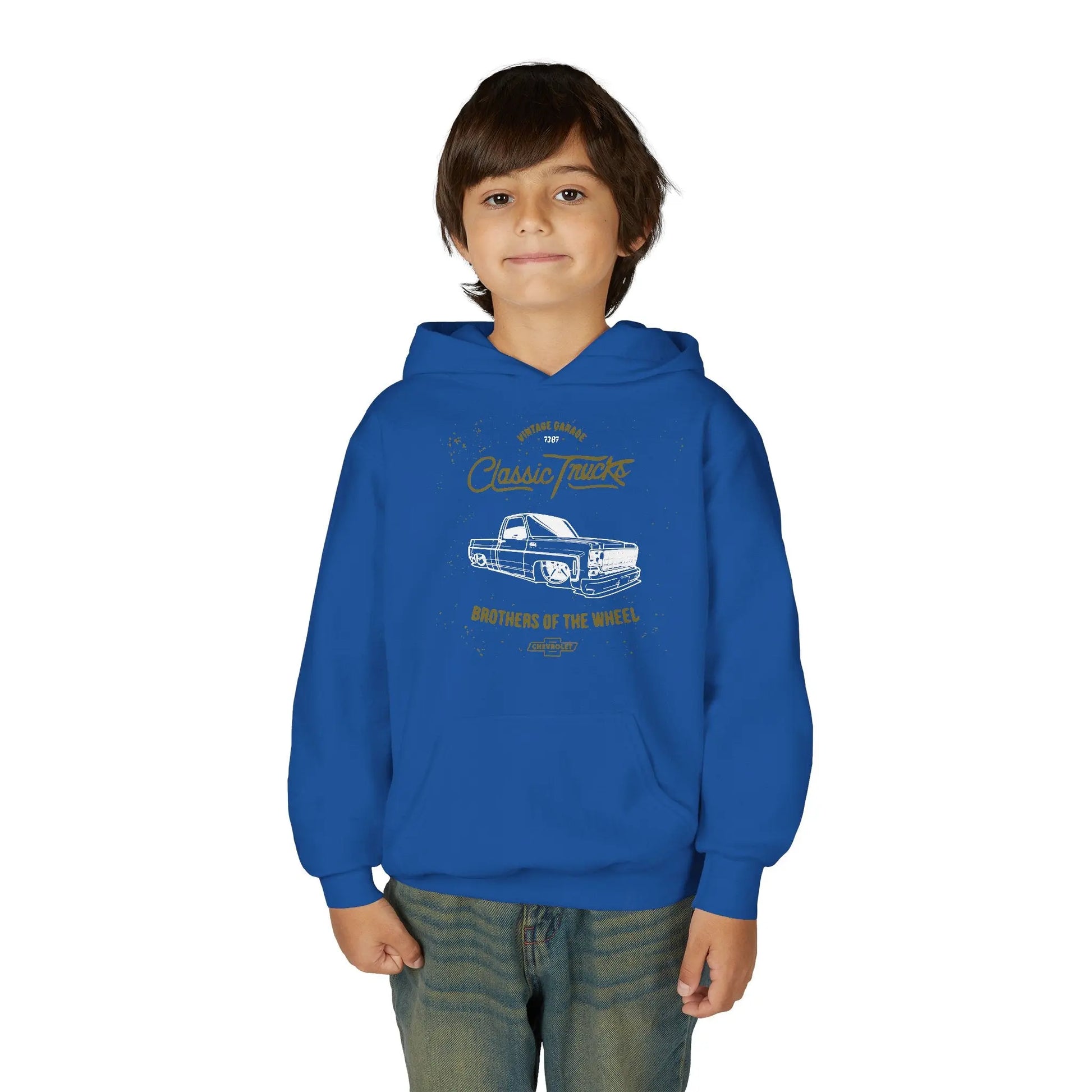 " Brothers of the Wheel " - Youth Vintage Automotive Sweatshirt for Young Car Enthusiasts Printify