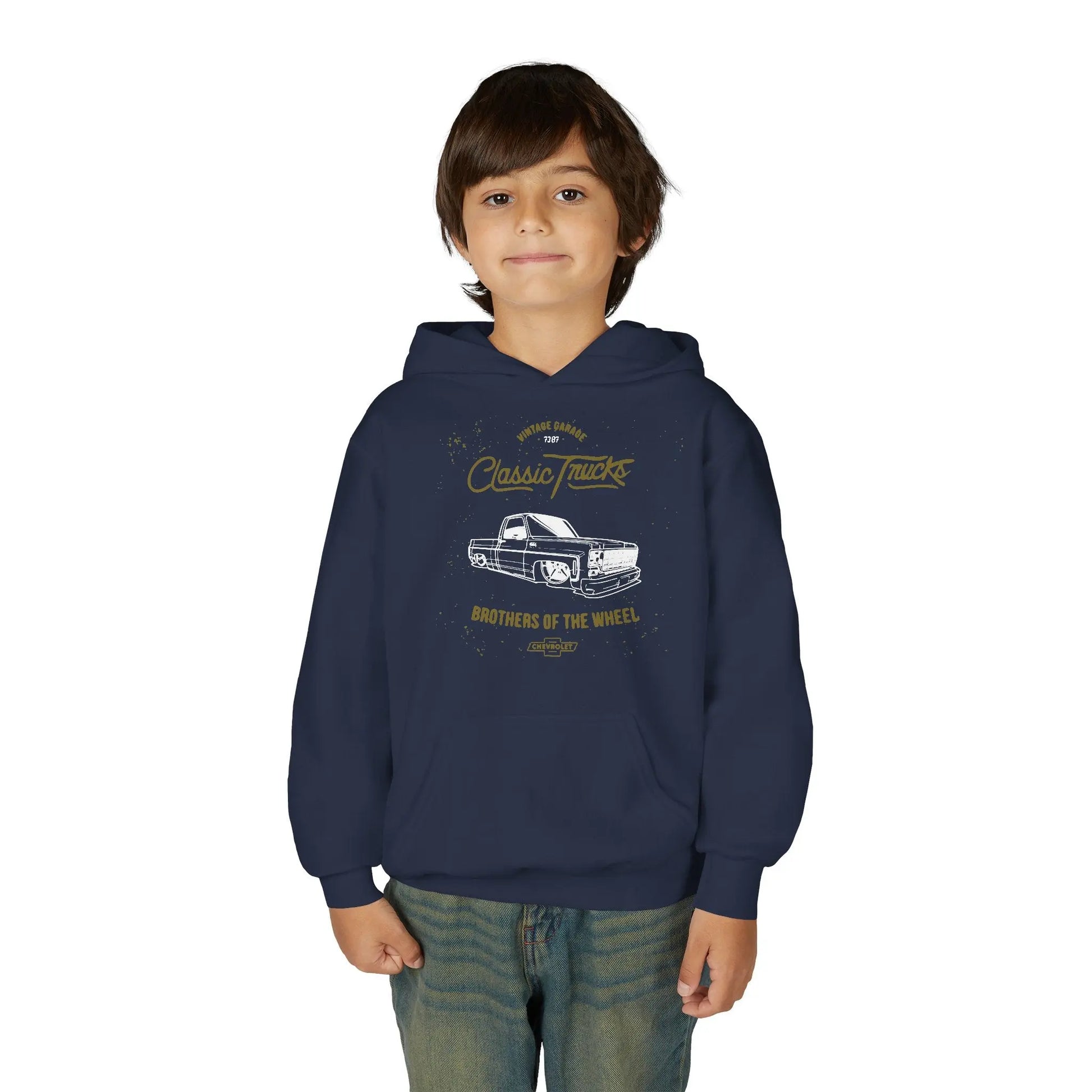 " Brothers of the Wheel " - Youth Vintage Automotive Sweatshirt for Young Car Enthusiasts Printify