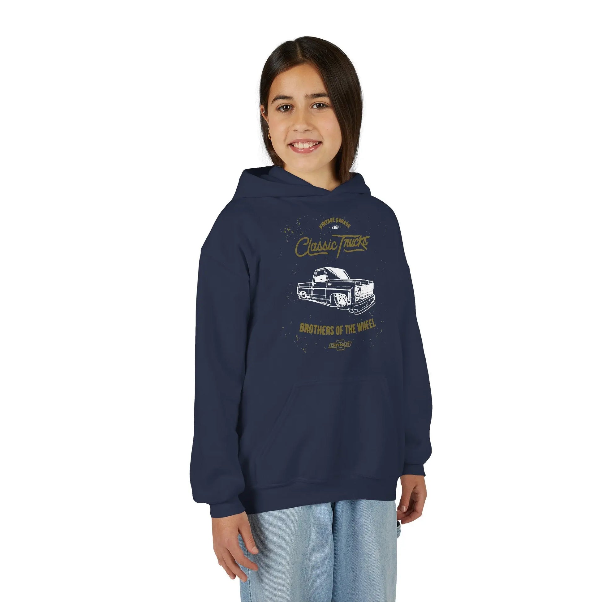 " Brothers of the Wheel " - Youth Vintage Automotive Sweatshirt for Young Car Enthusiasts Printify