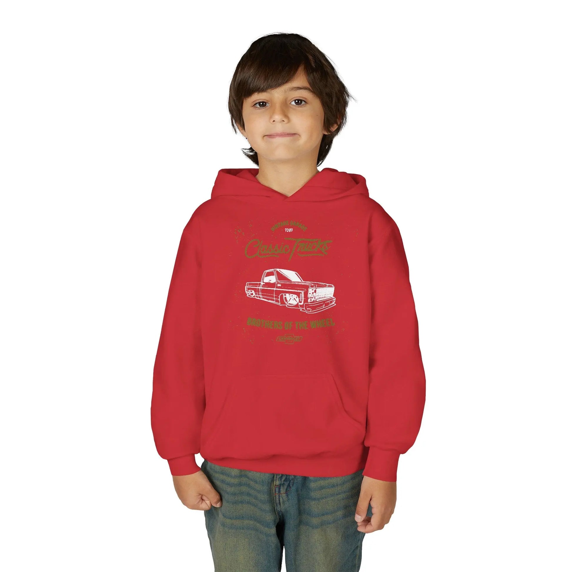 " Brothers of the Wheel " - Youth Vintage Automotive Sweatshirt for Young Car Enthusiasts Printify