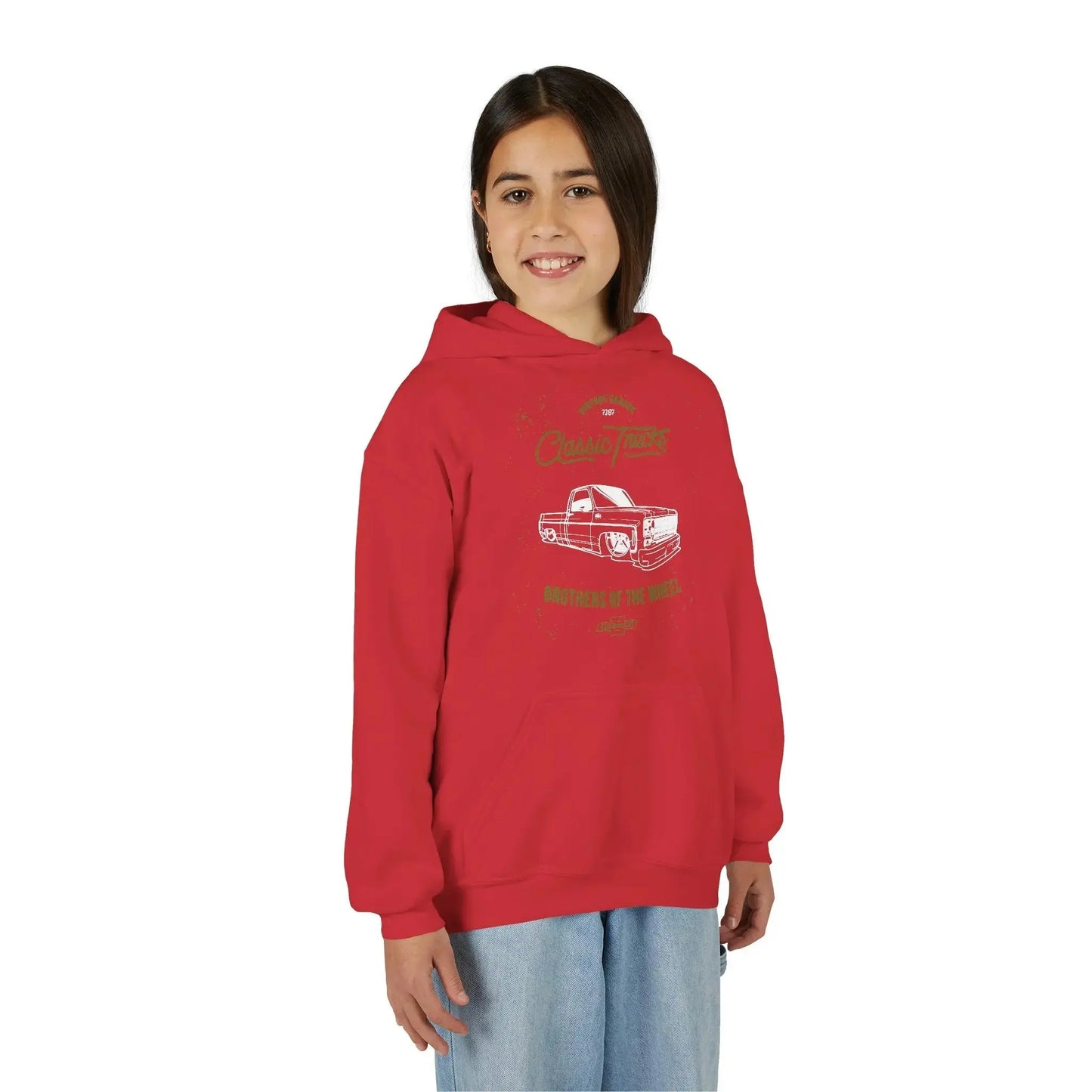 " Brothers of the Wheel " - Youth Vintage Automotive Sweatshirt for Young Car Enthusiasts Printify