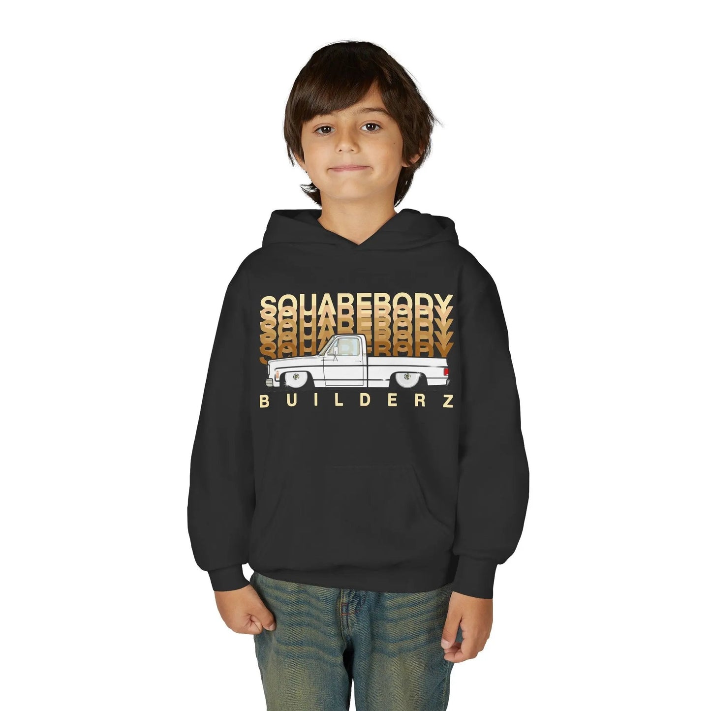 " C10 Faded series " White / Gold Squarebody  Vintage Truck Youth Hoodie - Casual Style for Car Lovers Printify