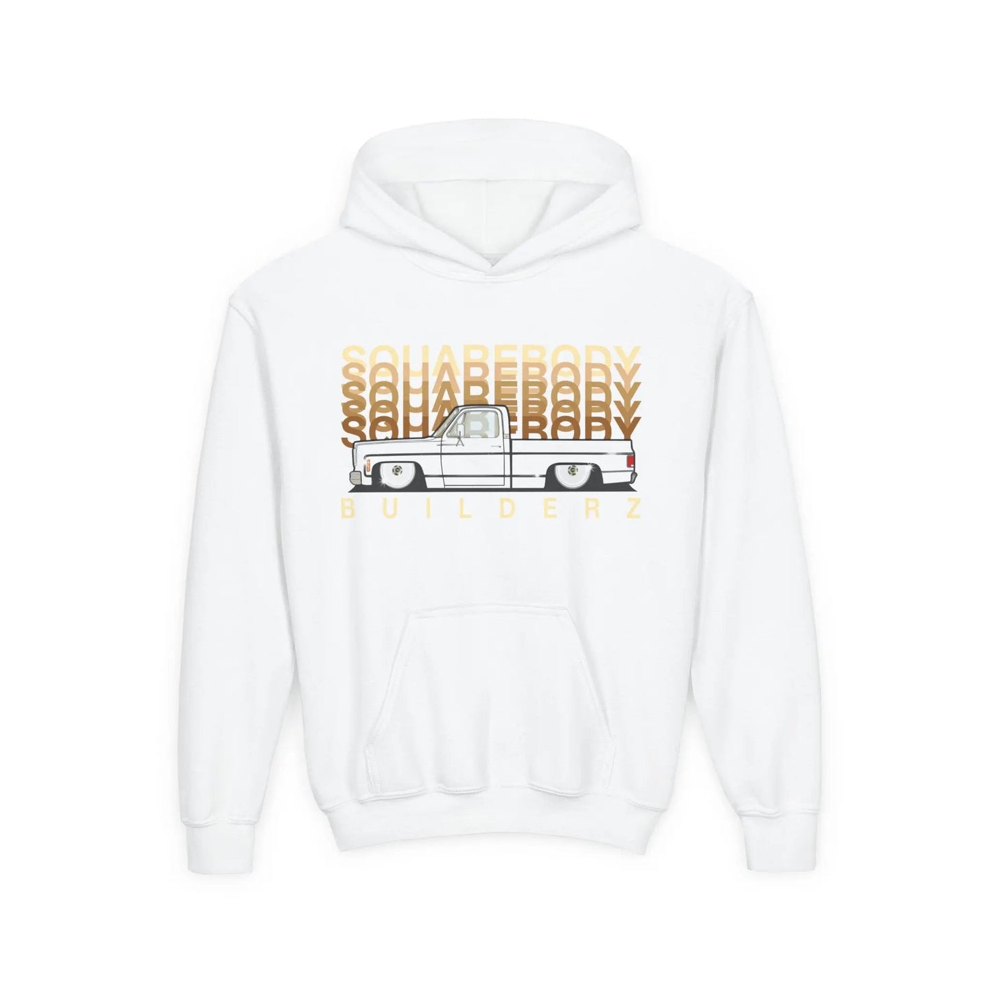 " C10 Faded series " White / Gold Squarebody  Vintage Truck Youth Hoodie - Casual Style for Car Lovers Printify