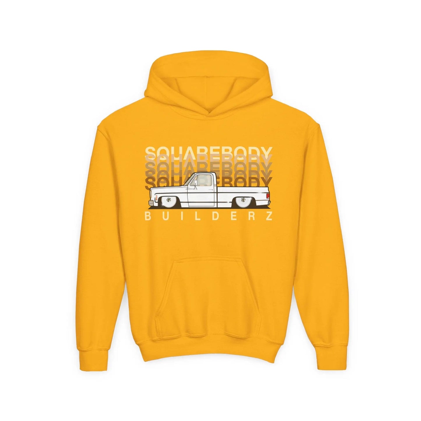 " C10 Faded series " White / Gold Squarebody  Vintage Truck Youth Hoodie - Casual Style for Car Lovers Printify