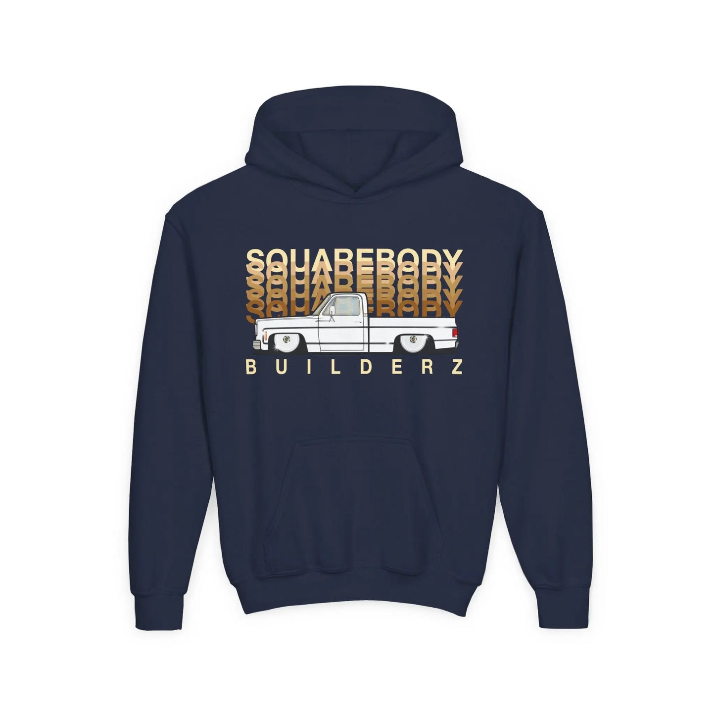 " C10 Faded series " White / Gold Squarebody  Vintage Truck Youth Hoodie - Casual Style for Car Lovers Printify