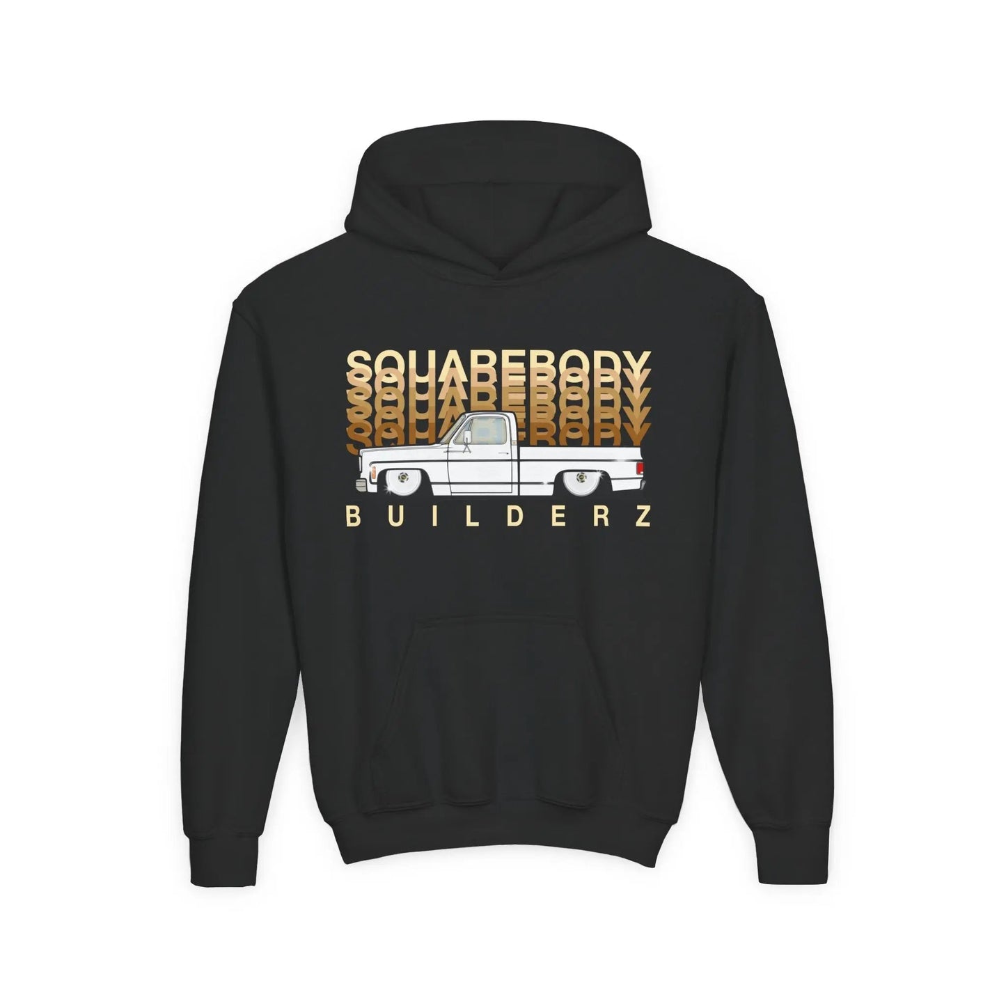 " C10 Faded series " White / Gold Squarebody  Vintage Truck Youth Hoodie - Casual Style for Car Lovers Printify