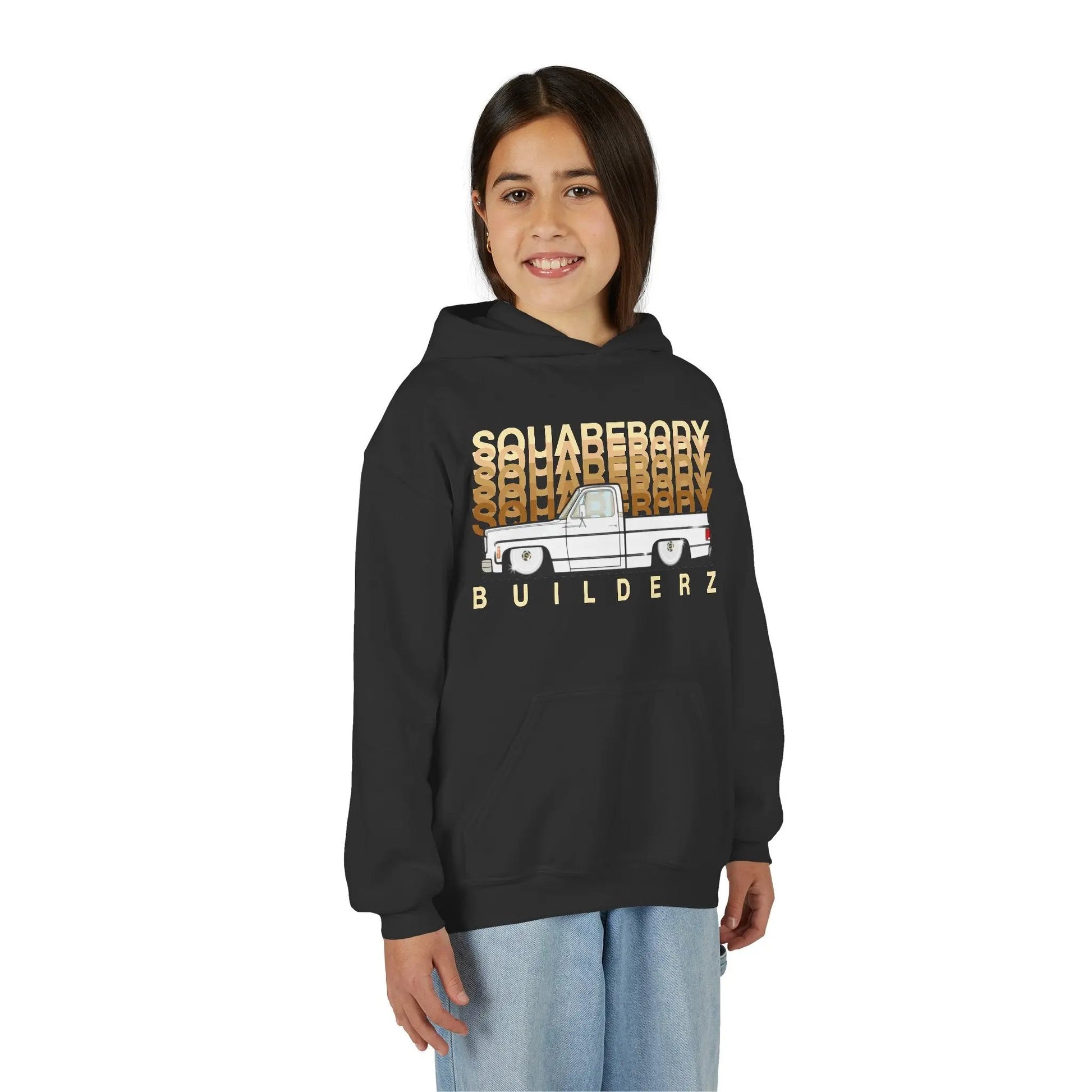 " C10 Faded series " White / Gold Squarebody  Vintage Truck Youth Hoodie - Casual Style for Car Lovers Printify