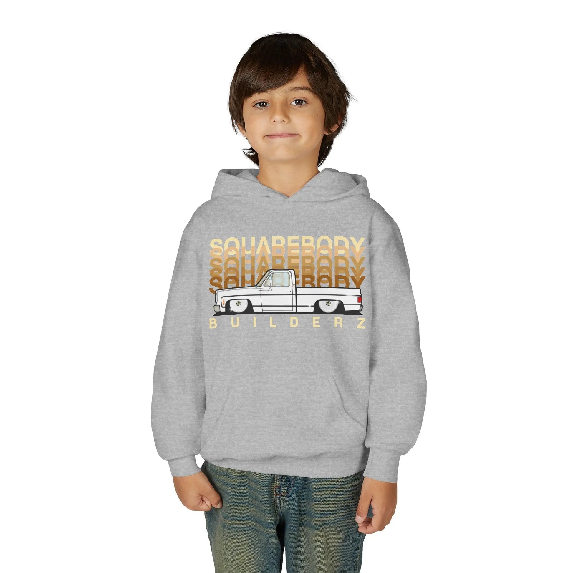 " C10 Faded series " White / Gold Squarebody  Vintage Truck Youth Hoodie - Casual Style for Car Lovers Printify