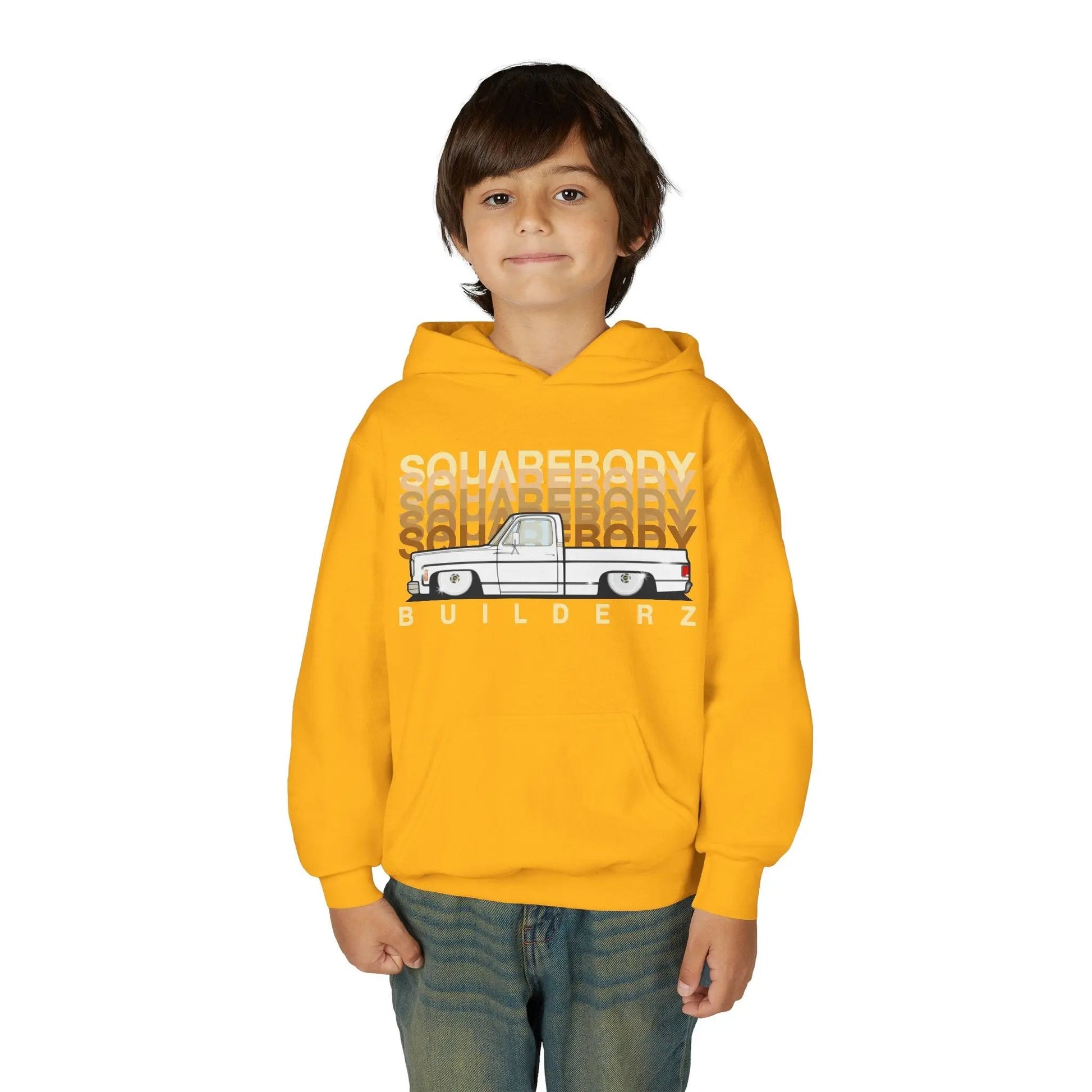 " C10 Faded series " White / Gold Squarebody  Vintage Truck Youth Hoodie - Casual Style for Car Lovers Printify