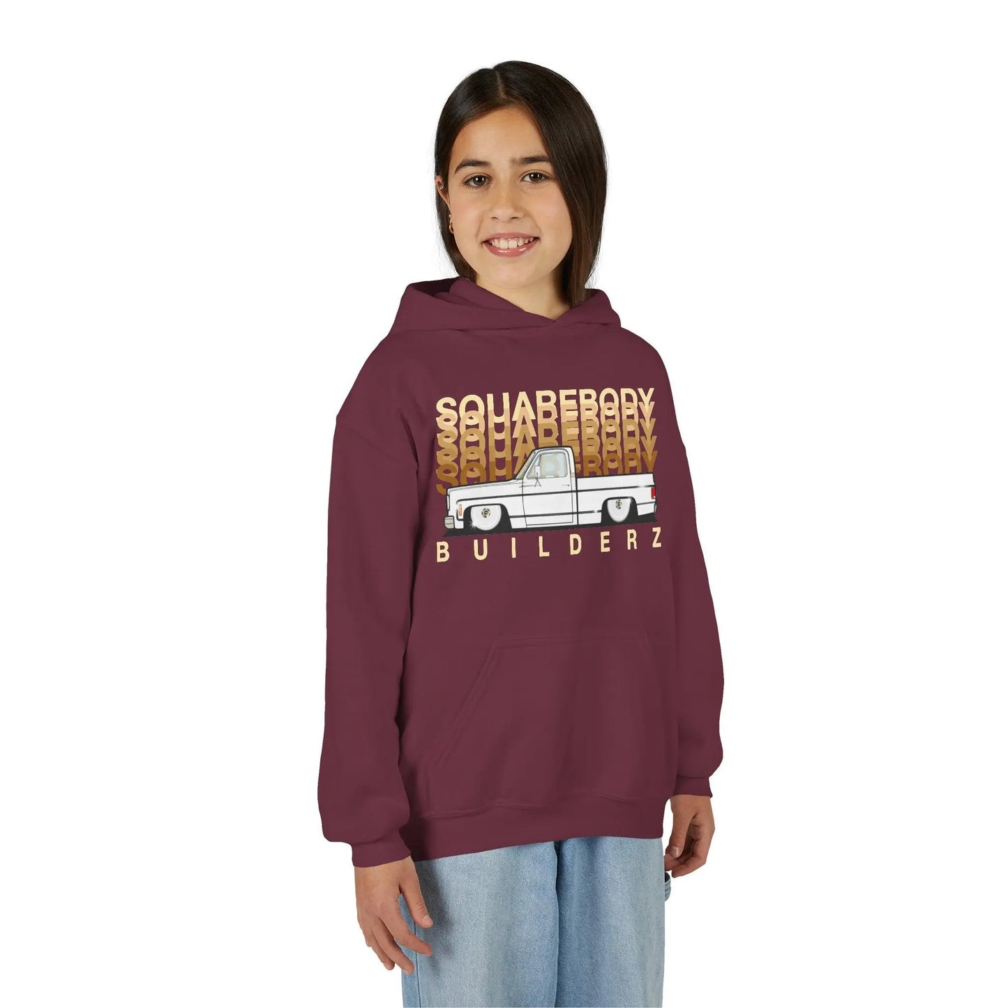 " C10 Faded series " White / Gold Squarebody  Vintage Truck Youth Hoodie - Casual Style for Car Lovers Printify