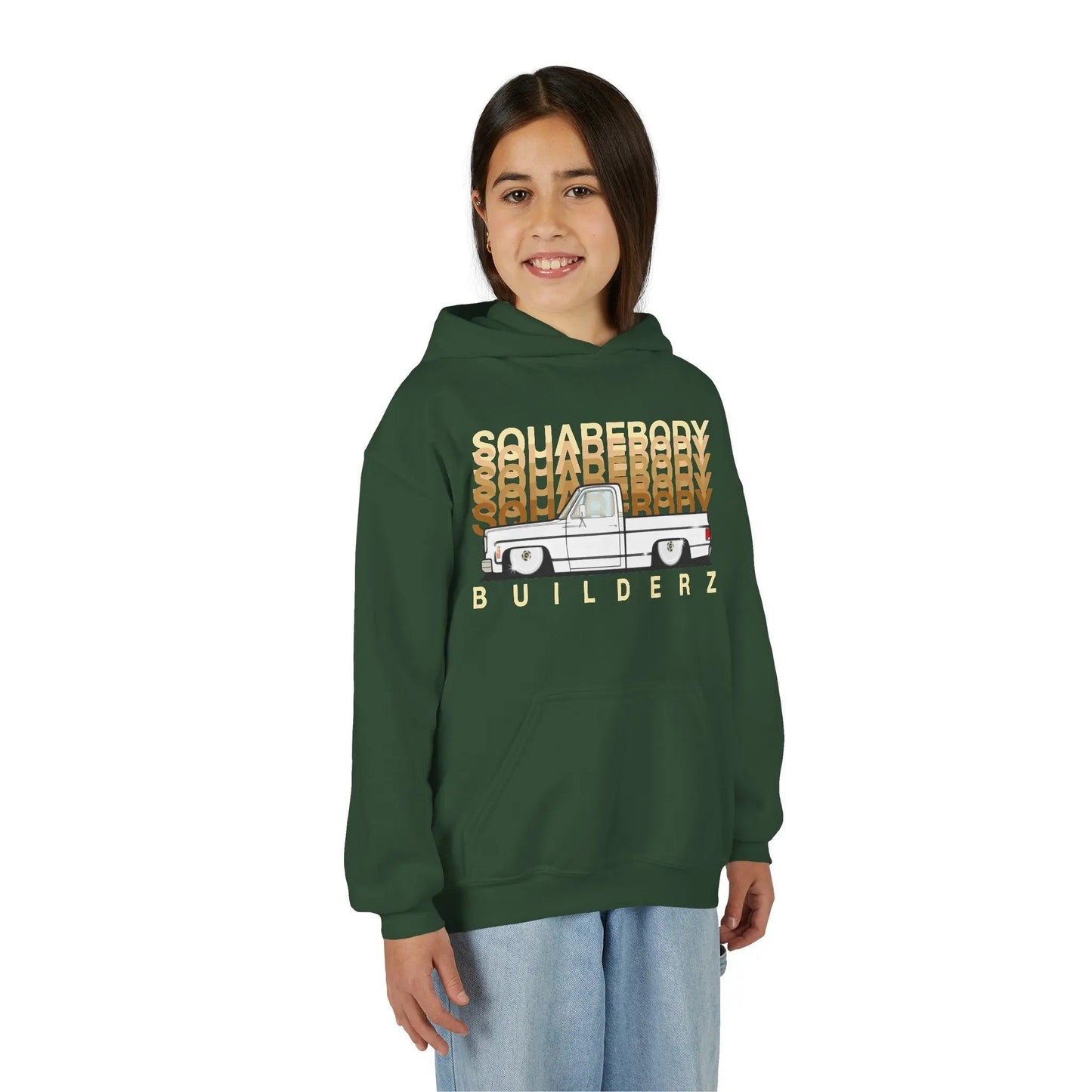 " C10 Faded series " White / Gold Squarebody  Vintage Truck Youth Hoodie - Casual Style for Car Lovers Printify