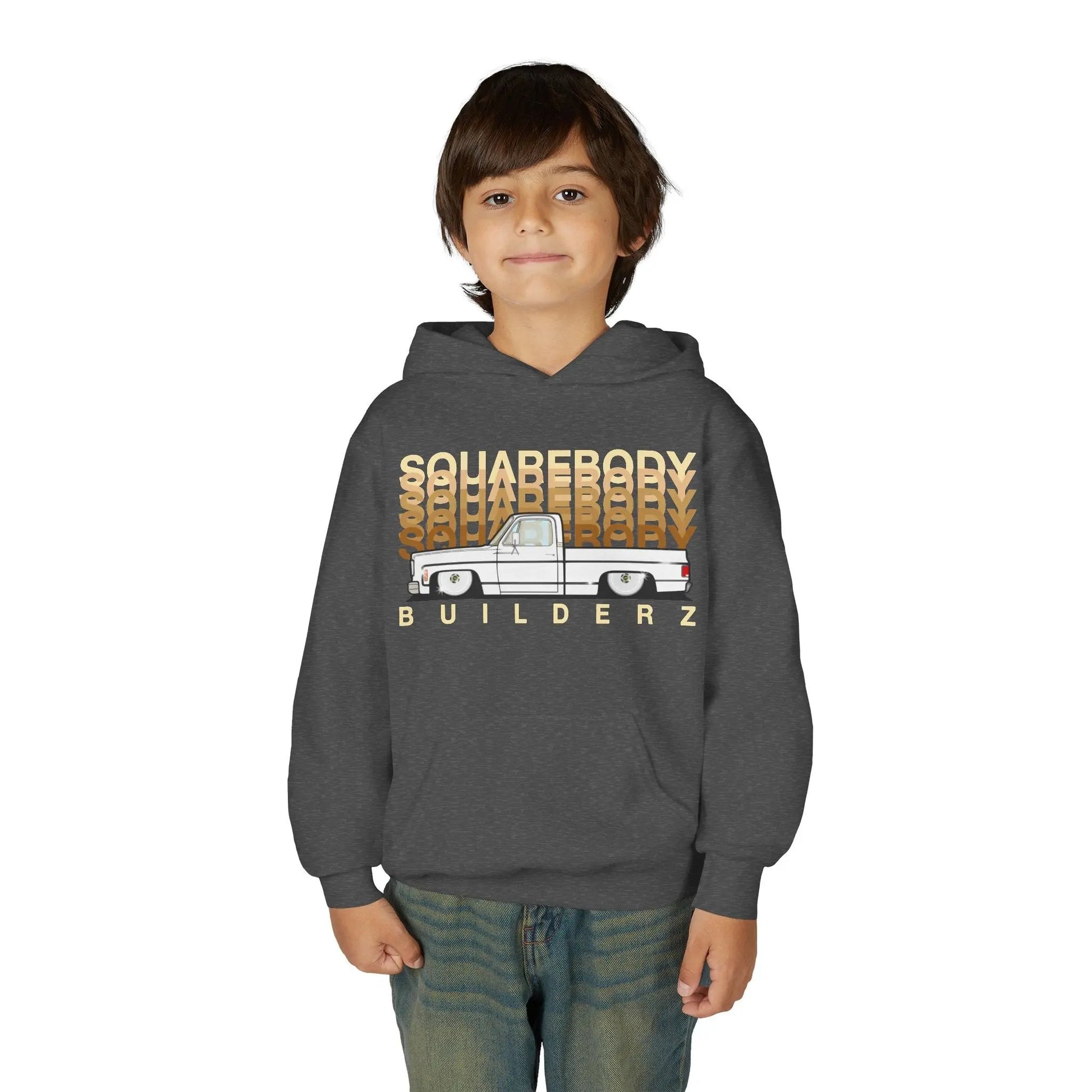 " C10 Faded series " White / Gold Squarebody  Vintage Truck Youth Hoodie - Casual Style for Car Lovers Printify