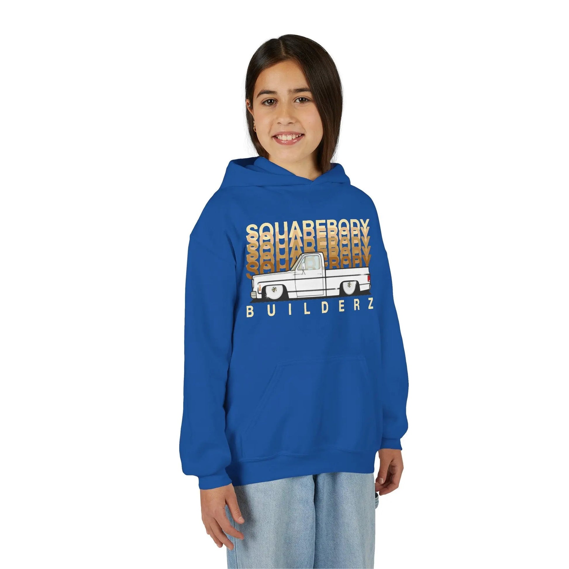 " C10 Faded series " White / Gold Squarebody  Vintage Truck Youth Hoodie - Casual Style for Car Lovers Printify