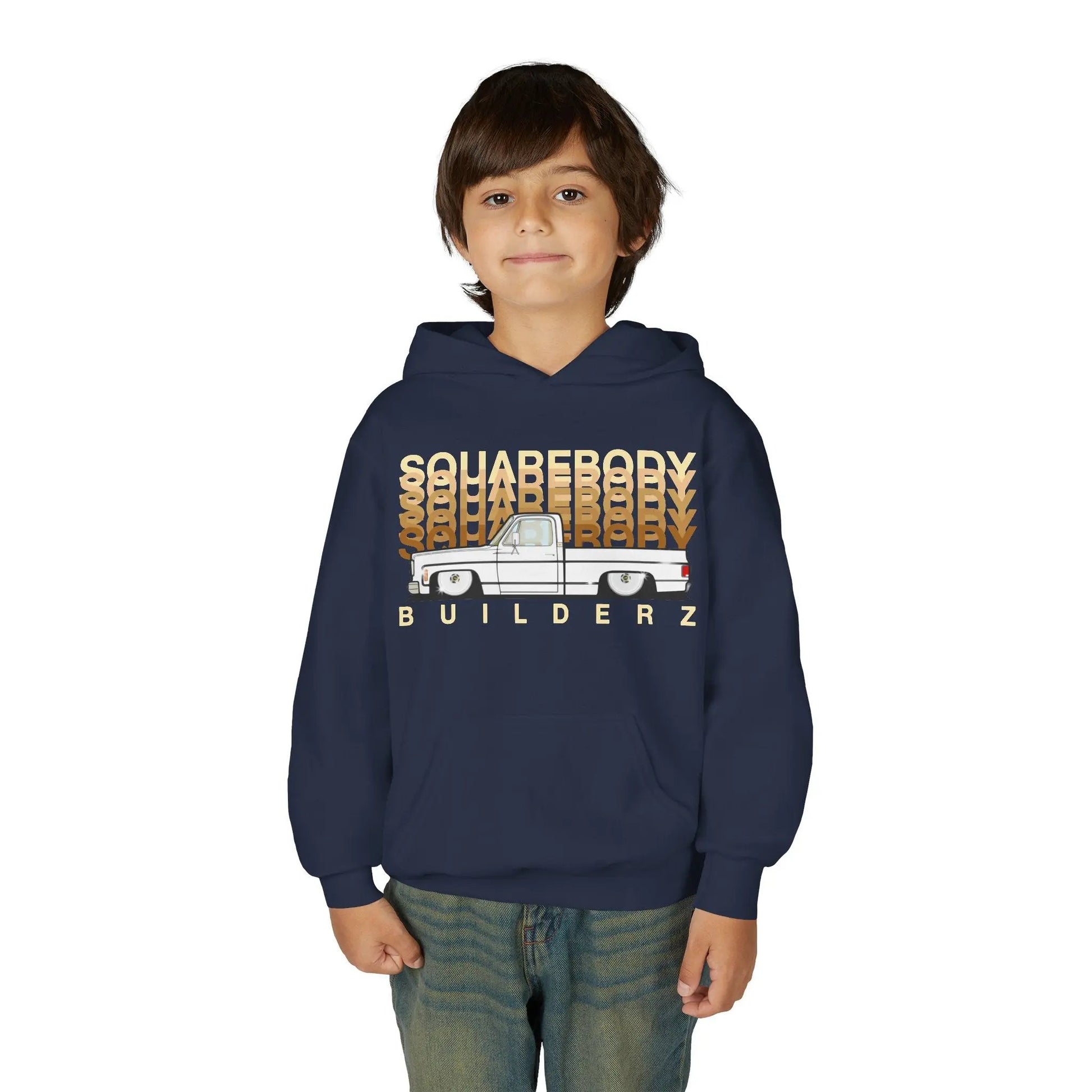 " C10 Faded series " White / Gold Squarebody  Vintage Truck Youth Hoodie - Casual Style for Car Lovers Printify