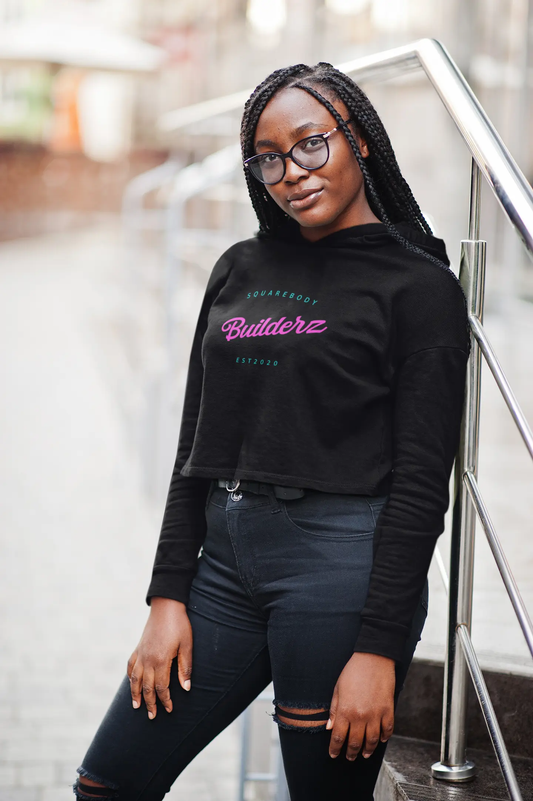 Crop Hoodie Squarebody Builderz Barbie Inspired Logo Sweater Printify
