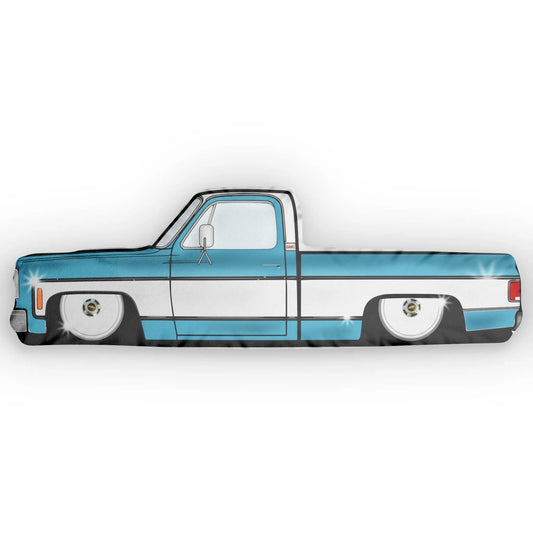 Custom C10 Shaped Pillow BLUE & WHITE - Vintage Truck Design, Unique Home Decor, Gift for Car Lovers, Birthday, Father's Day, Truck Enthusiasts Printify