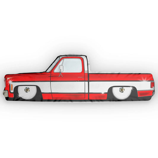 Custom C10 Truck-Shaped Pillow RED & WHITE, Fun Home Decor, Gift for Car Enthusiasts, Unique Bedroom Accent, Cozy Throw Pillow Printify
