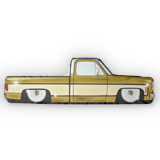 Custom Shaped C10 Truck Pillow GOLD & WHITE | Unique Home Decor, Gifts for Car Lovers, Cozy Couch Accessories, Ideal for Birthdays, Father's Day Printify