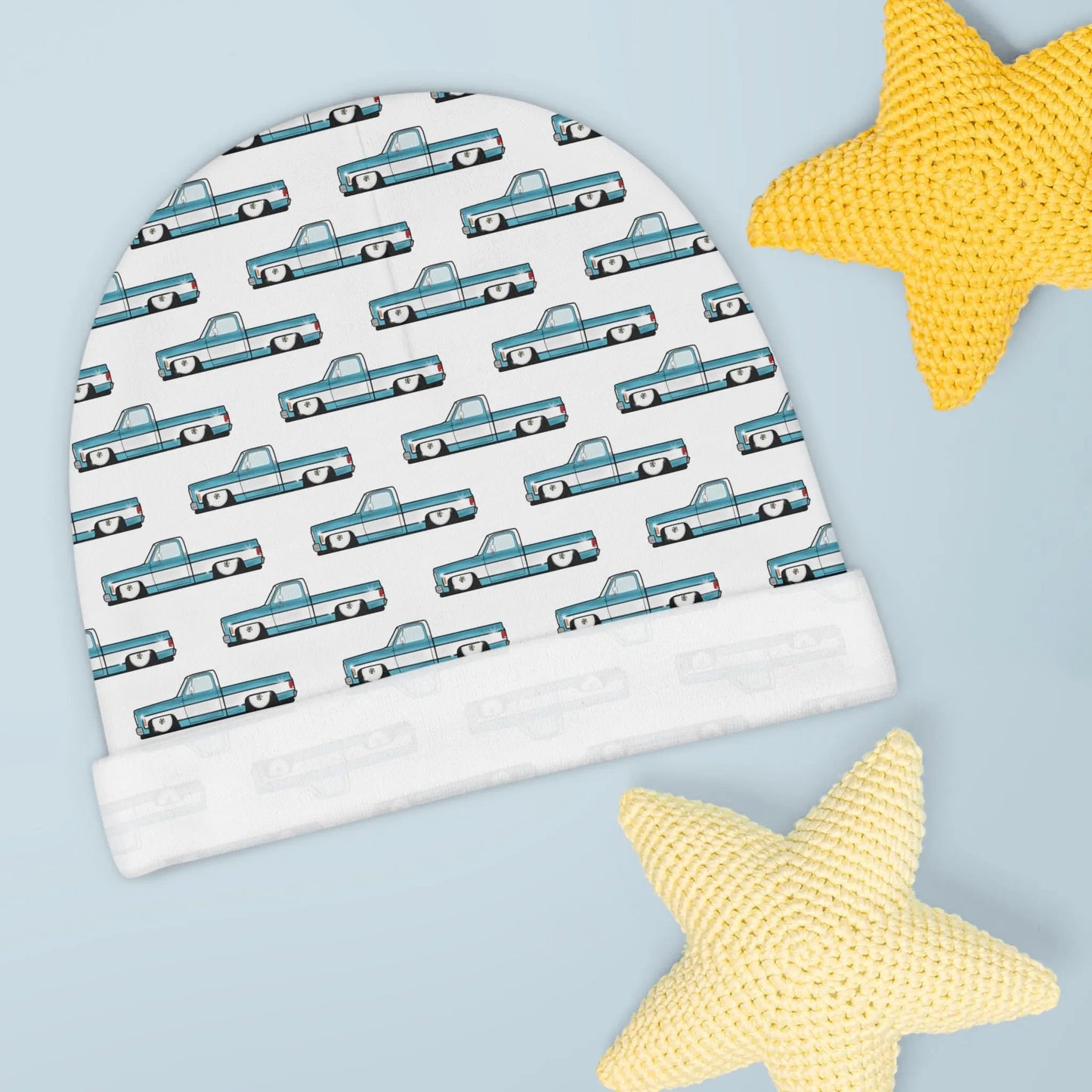 Cute Baby Squarebody C10 Beanie blue and white , Adorable Infant Headwear, Newborn Beanie Hat, Fun Baby Shower Gift, Trendy Baby Accessories Printify