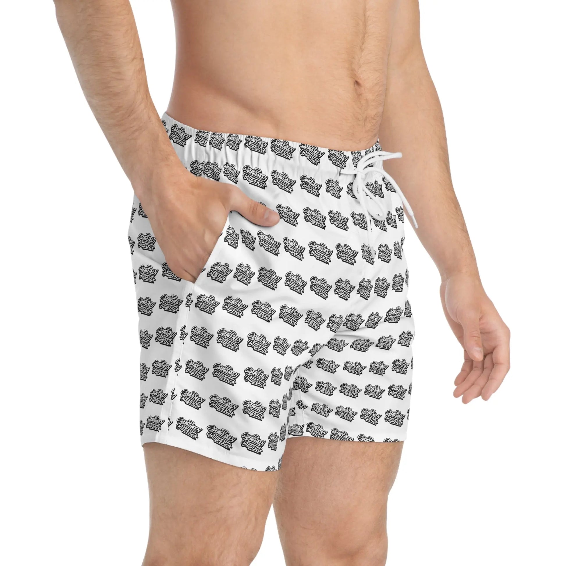 " Retro Wave Swim Trunks"  - Squarebody Builderz logo beach short MID length Printify