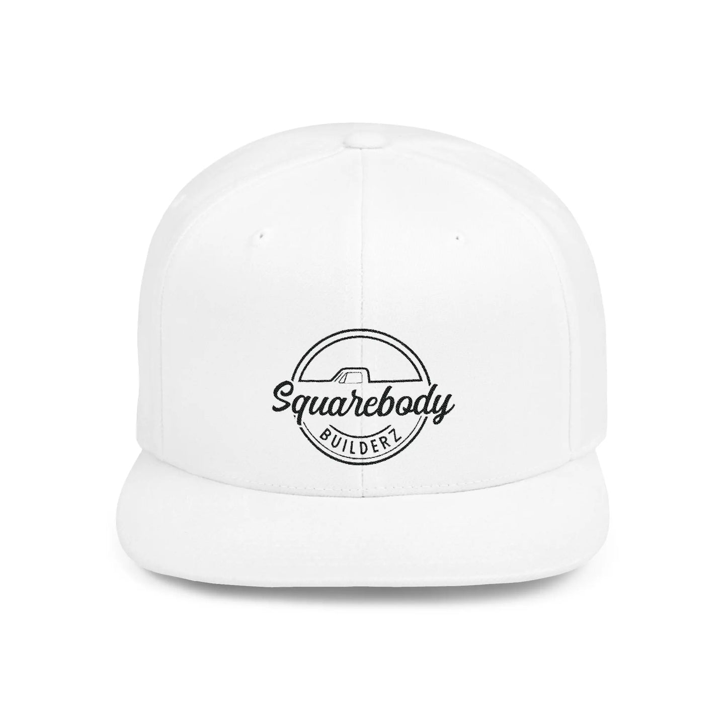 SQUAREBODU_BUILDERZ round logo BLK Flat Bill Snapback Printify