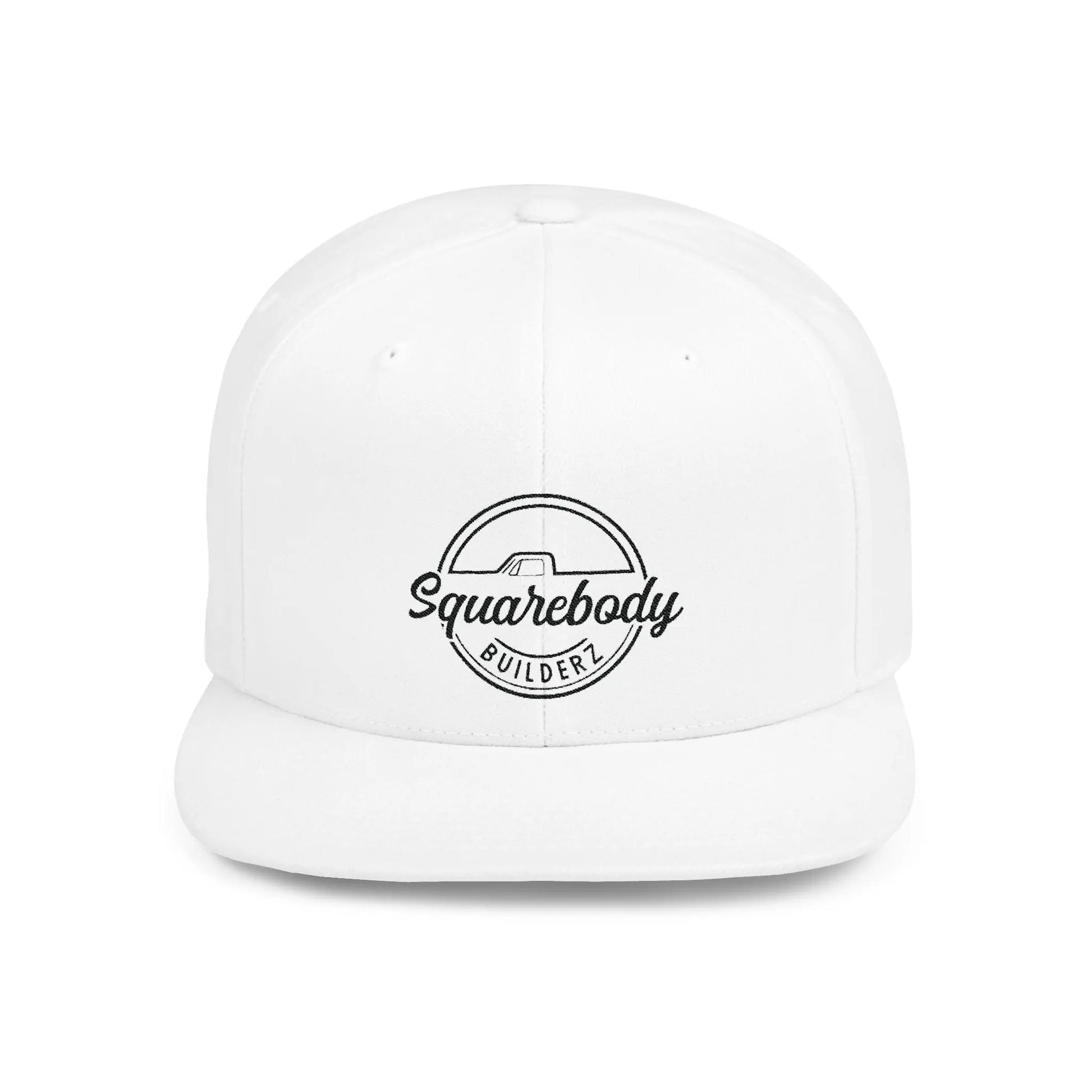 SQUAREBODU_BUILDERZ round logo BLK Flat Bill Snapback Printify
