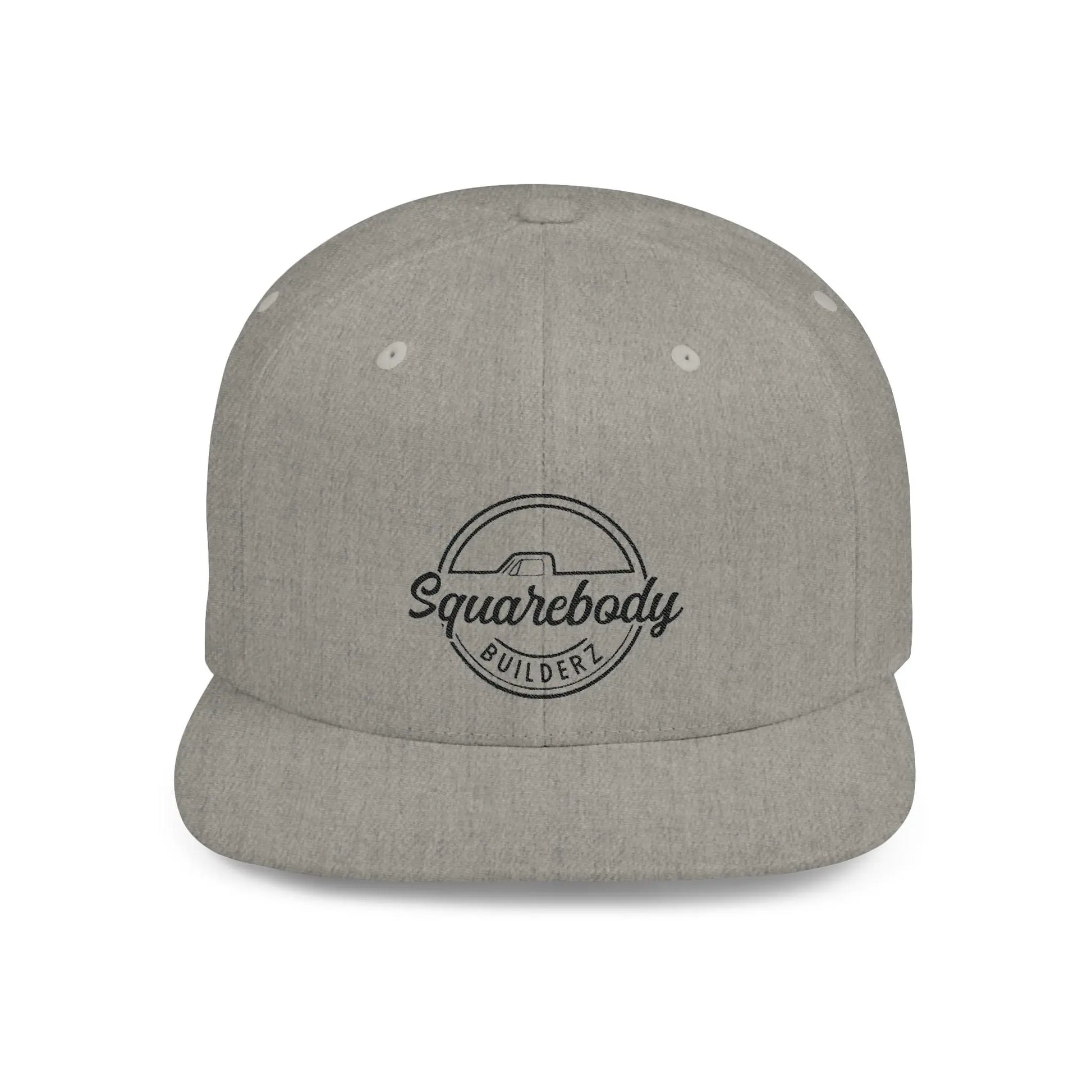 SQUAREBODU_BUILDERZ round logo BLK Flat Bill Snapback Printify