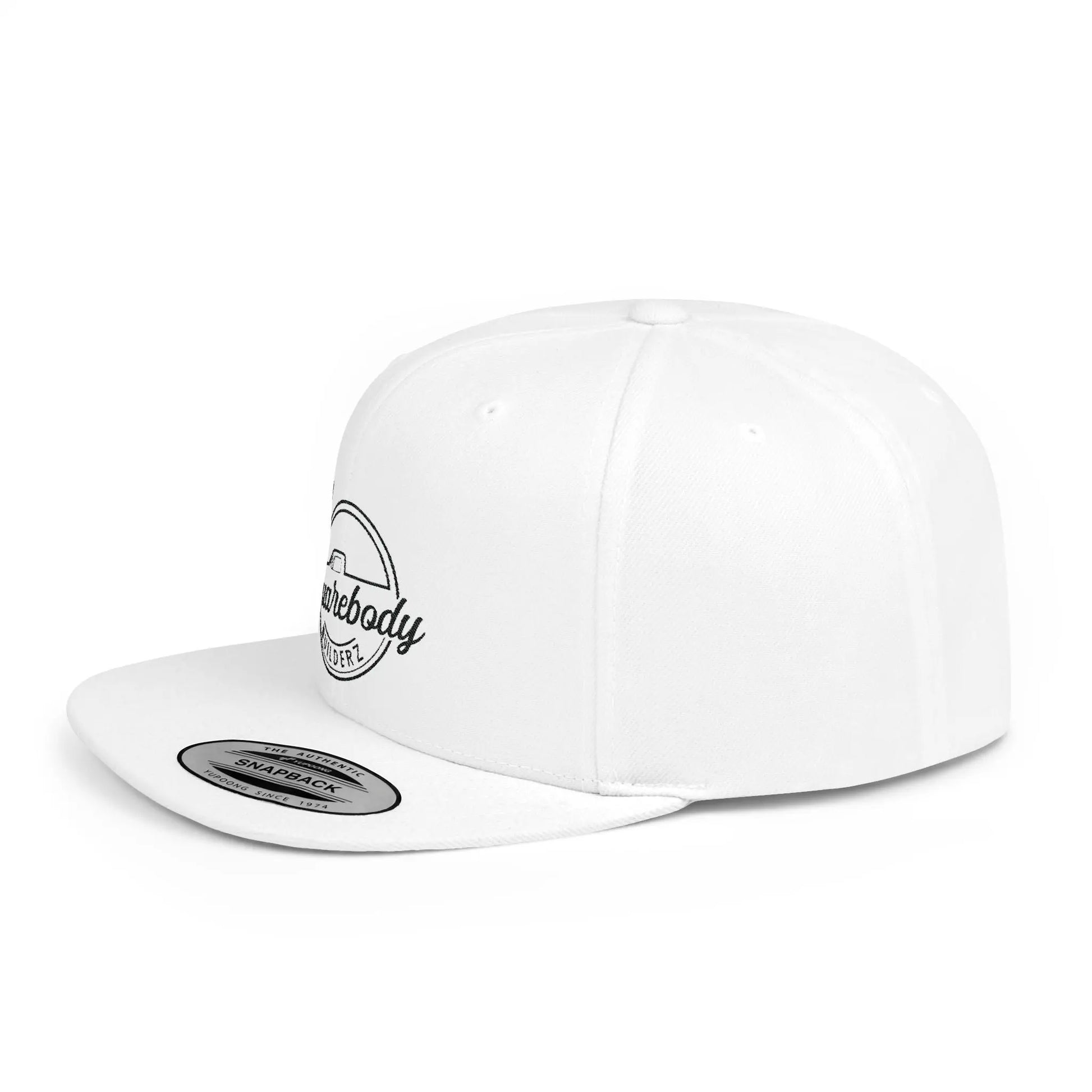 SQUAREBODU_BUILDERZ round logo BLK Flat Bill Snapback Printify