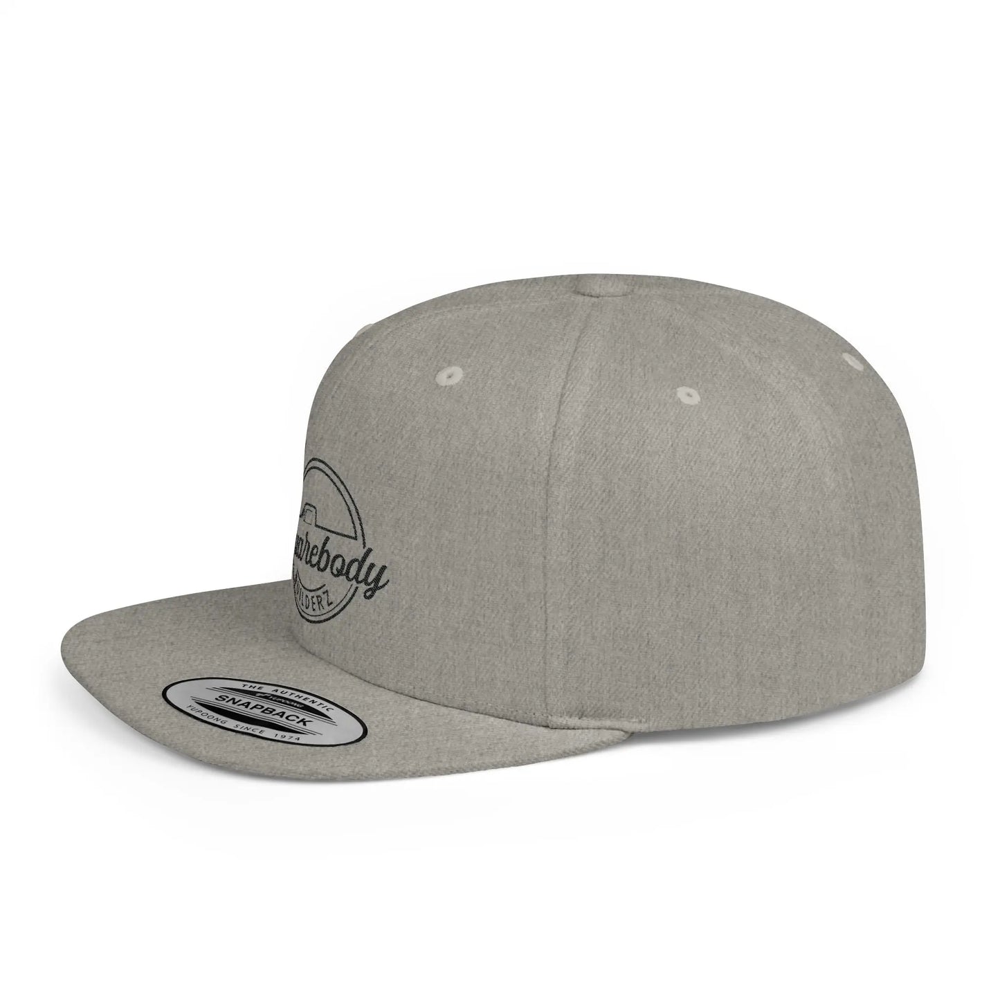 SQUAREBODU_BUILDERZ round logo BLK Flat Bill Snapback Printify