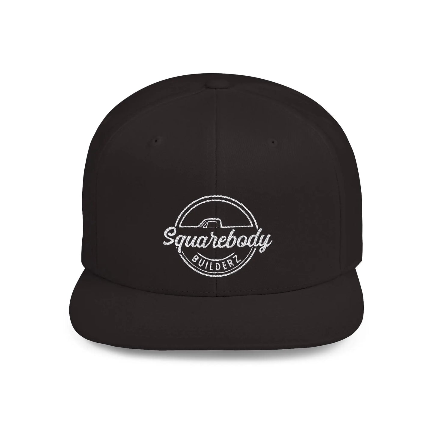 SQUAREBODY_BUILDERZ round logo Flat Bill Snapback Printify