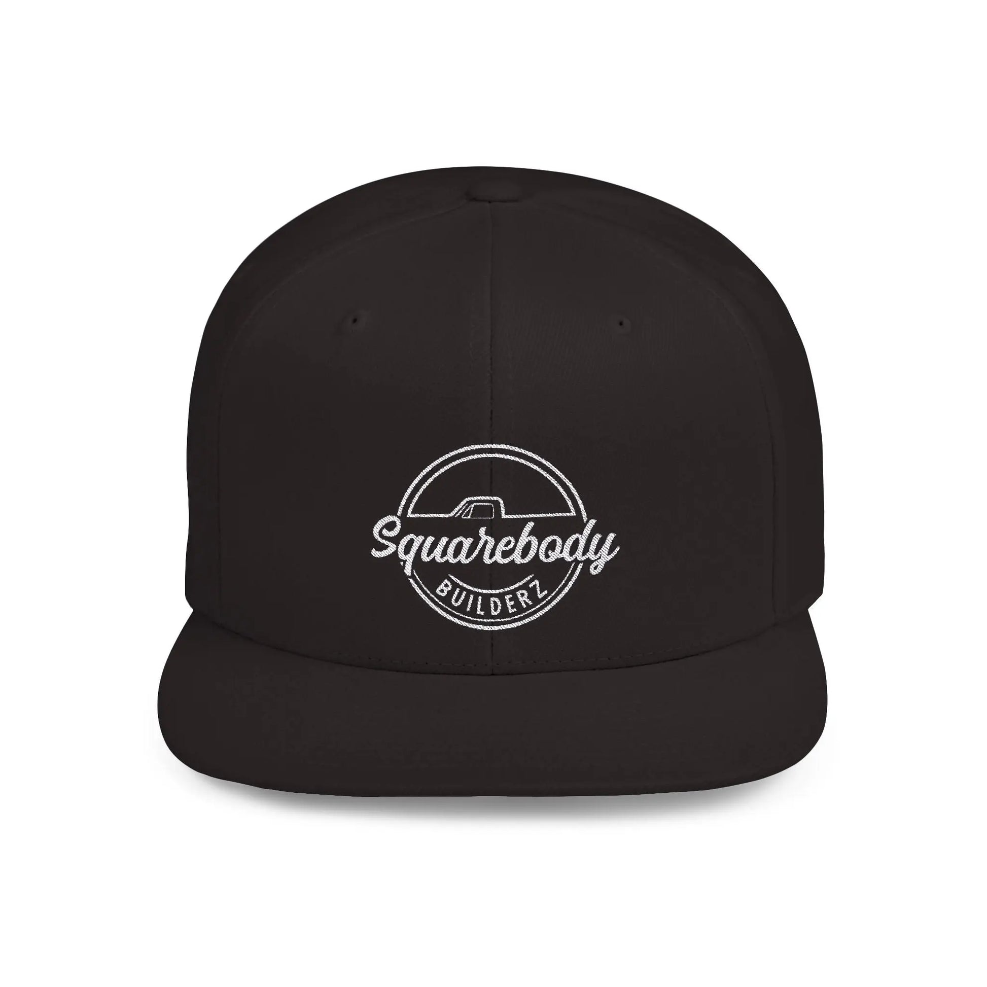 SQUAREBODY_BUILDERZ round logo Flat Bill Snapback Printify