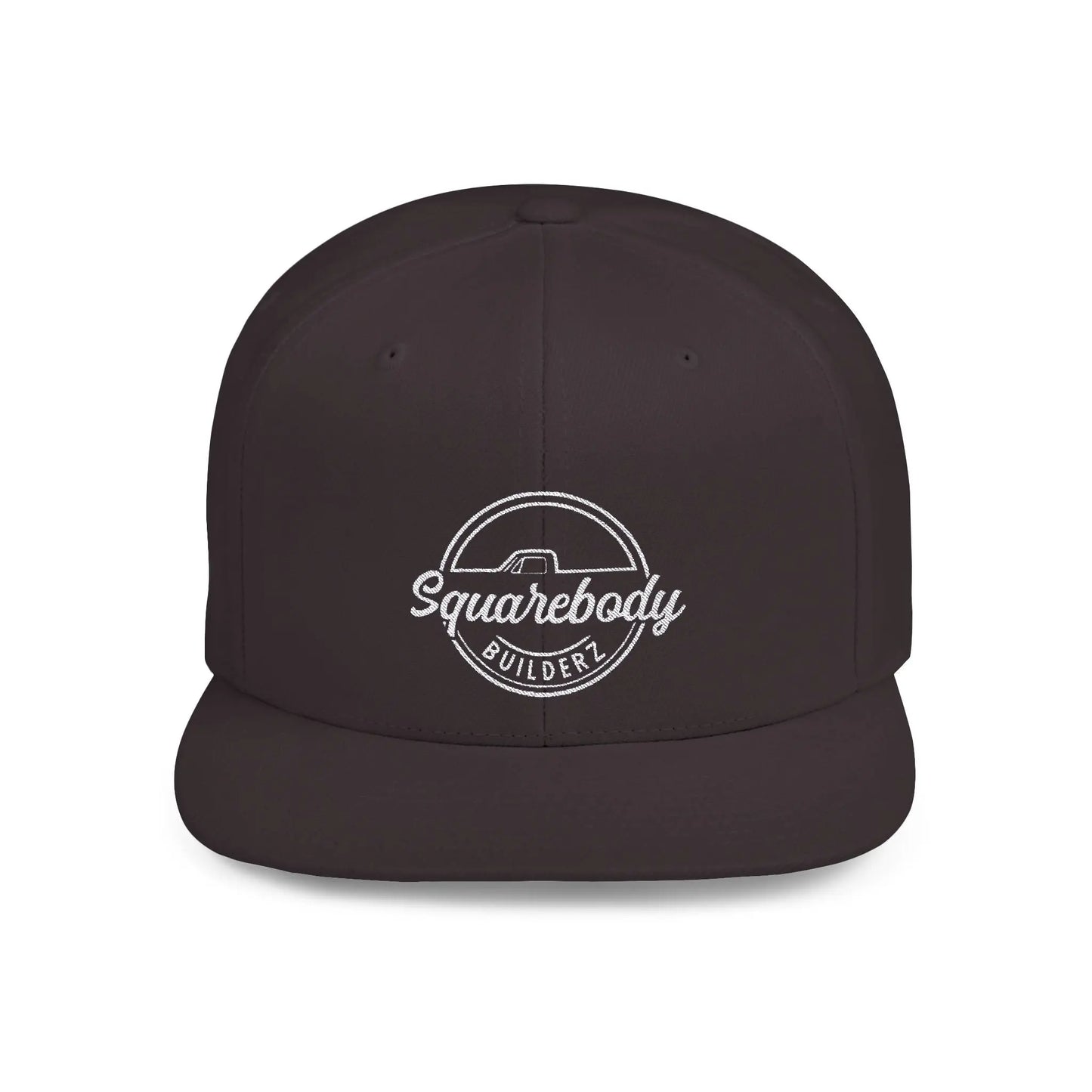 SQUAREBODY_BUILDERZ round logo Flat Bill Snapback Printify