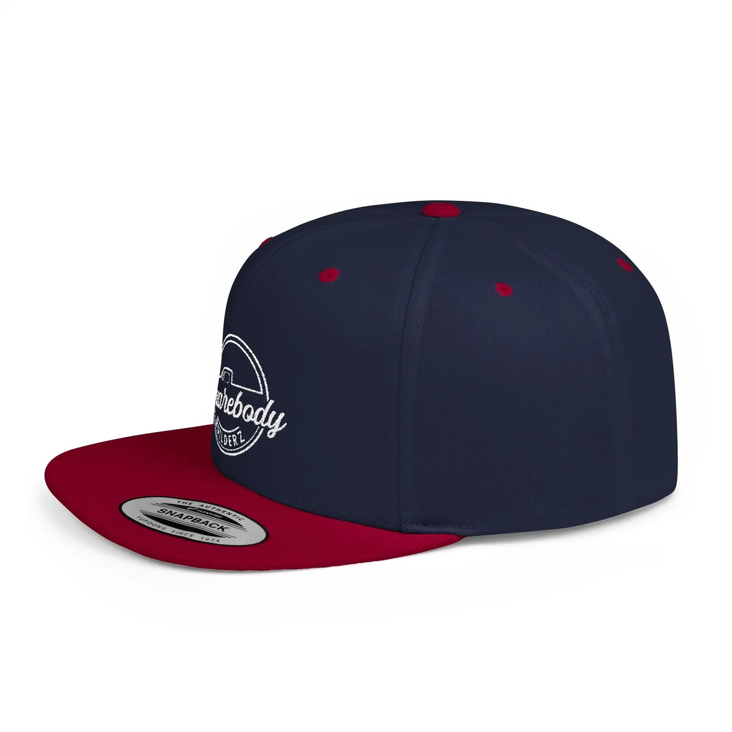 SQUAREBODY_BUILDERZ round logo Flat Bill Snapback Printify
