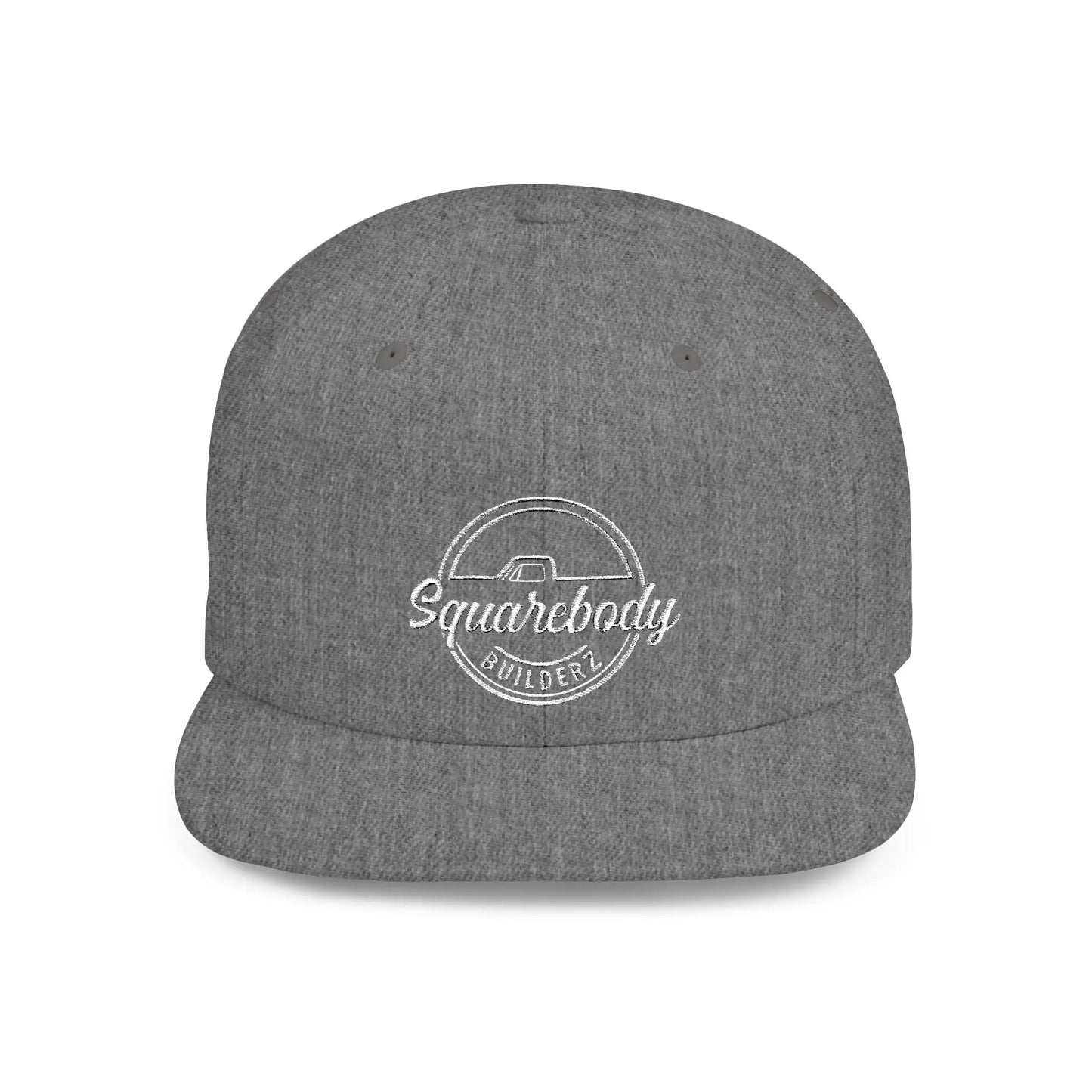 SQUAREBODY_BUILDERZ round logo Flat Bill Snapback Printify